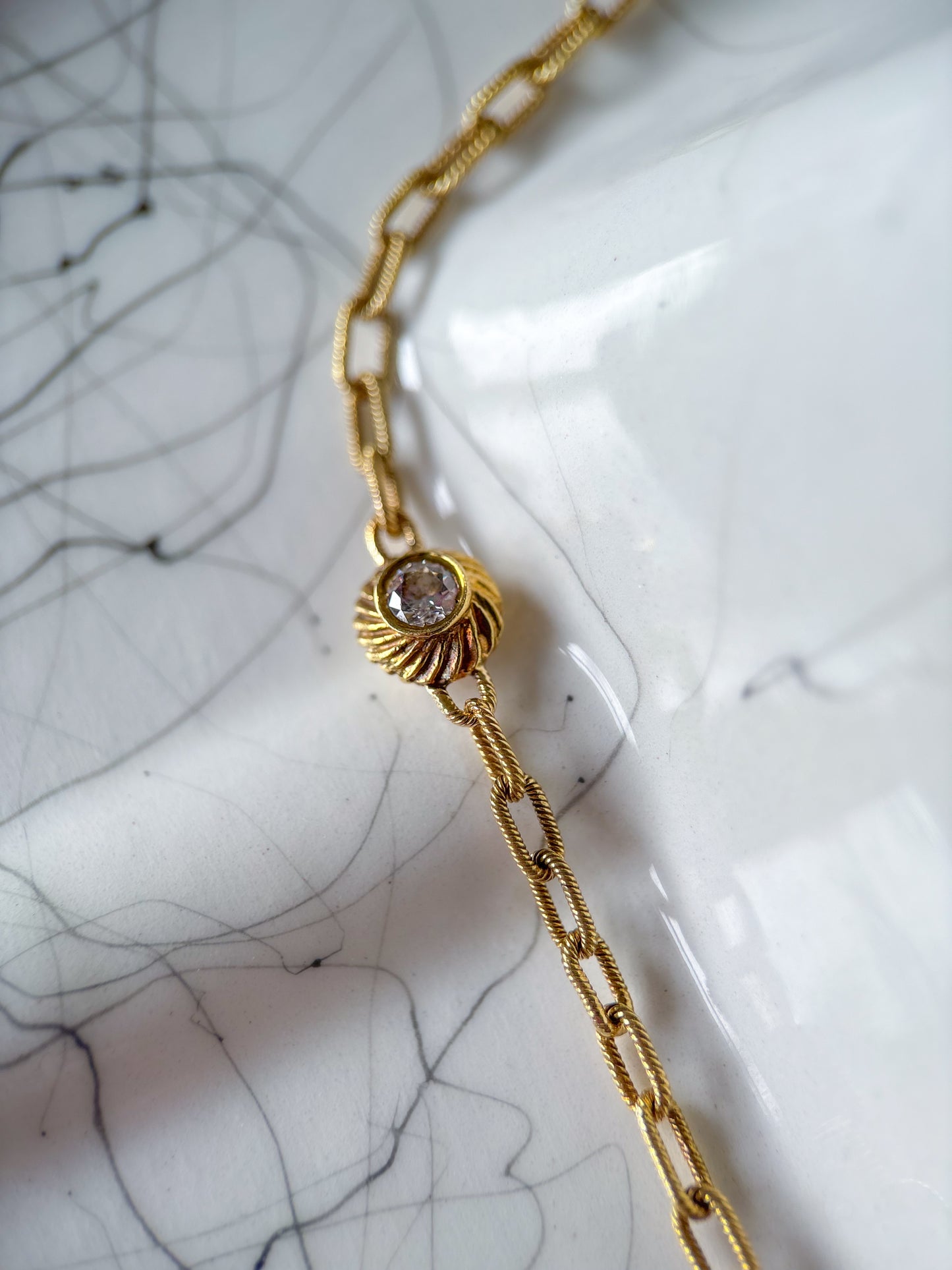 Vintage 14k Yellow Gold CZ by the Yard 17.5 Inch Chain Necklace