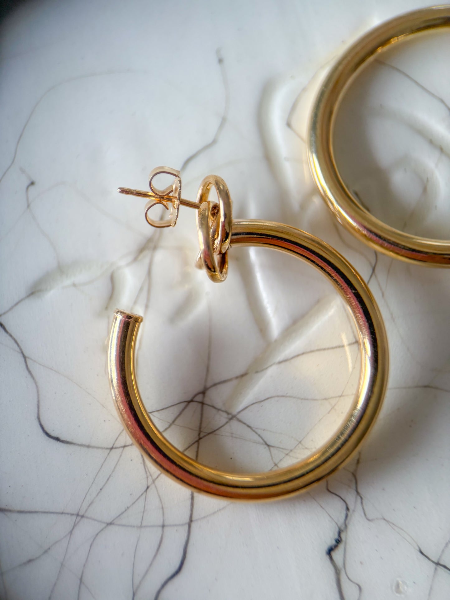 Vintage Large Tube with Knot 14k Yellow Gold Hoop Earrings