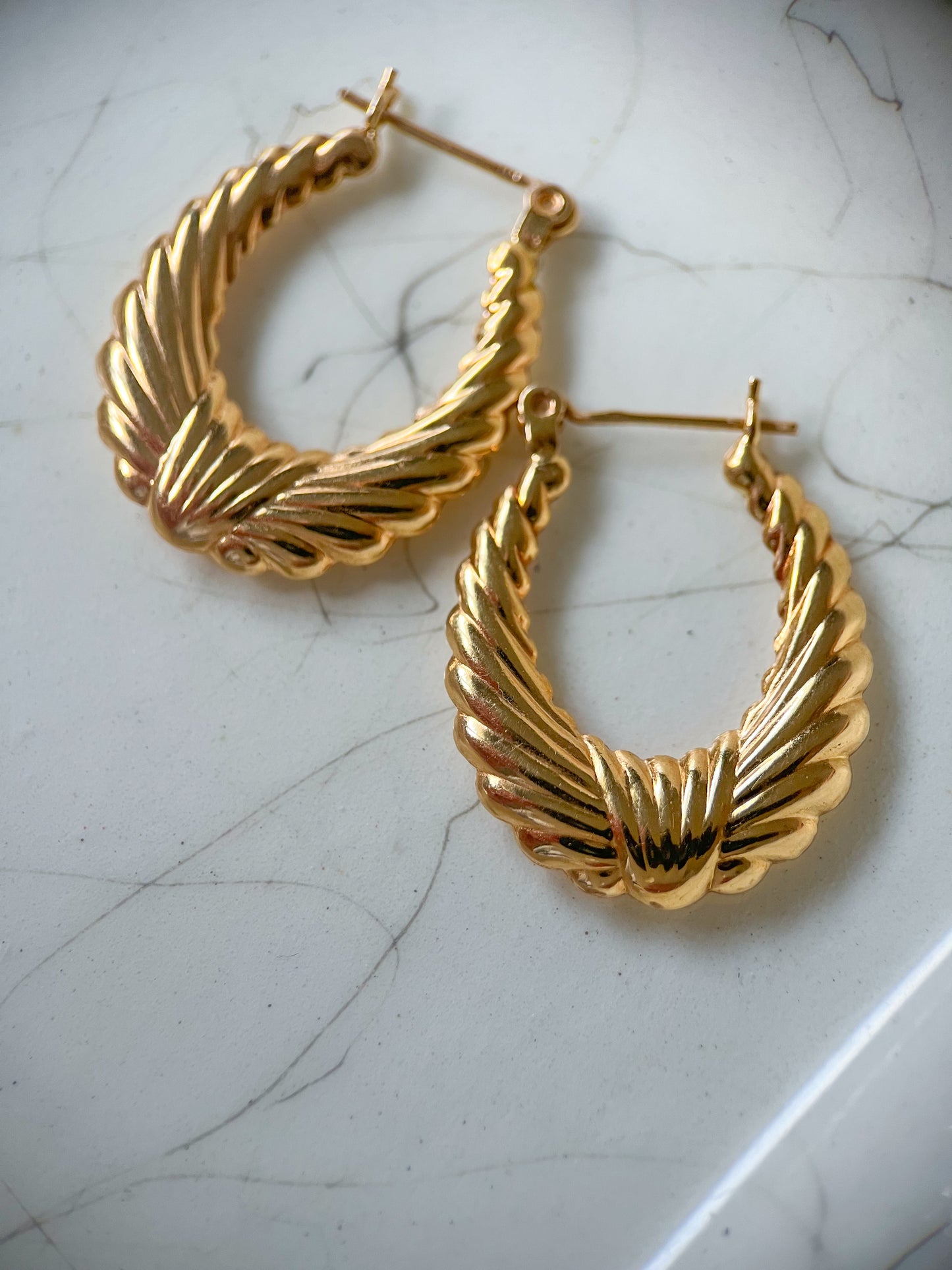 Vintage Angel Wings 14k Yellow Gold Hoop Earrings