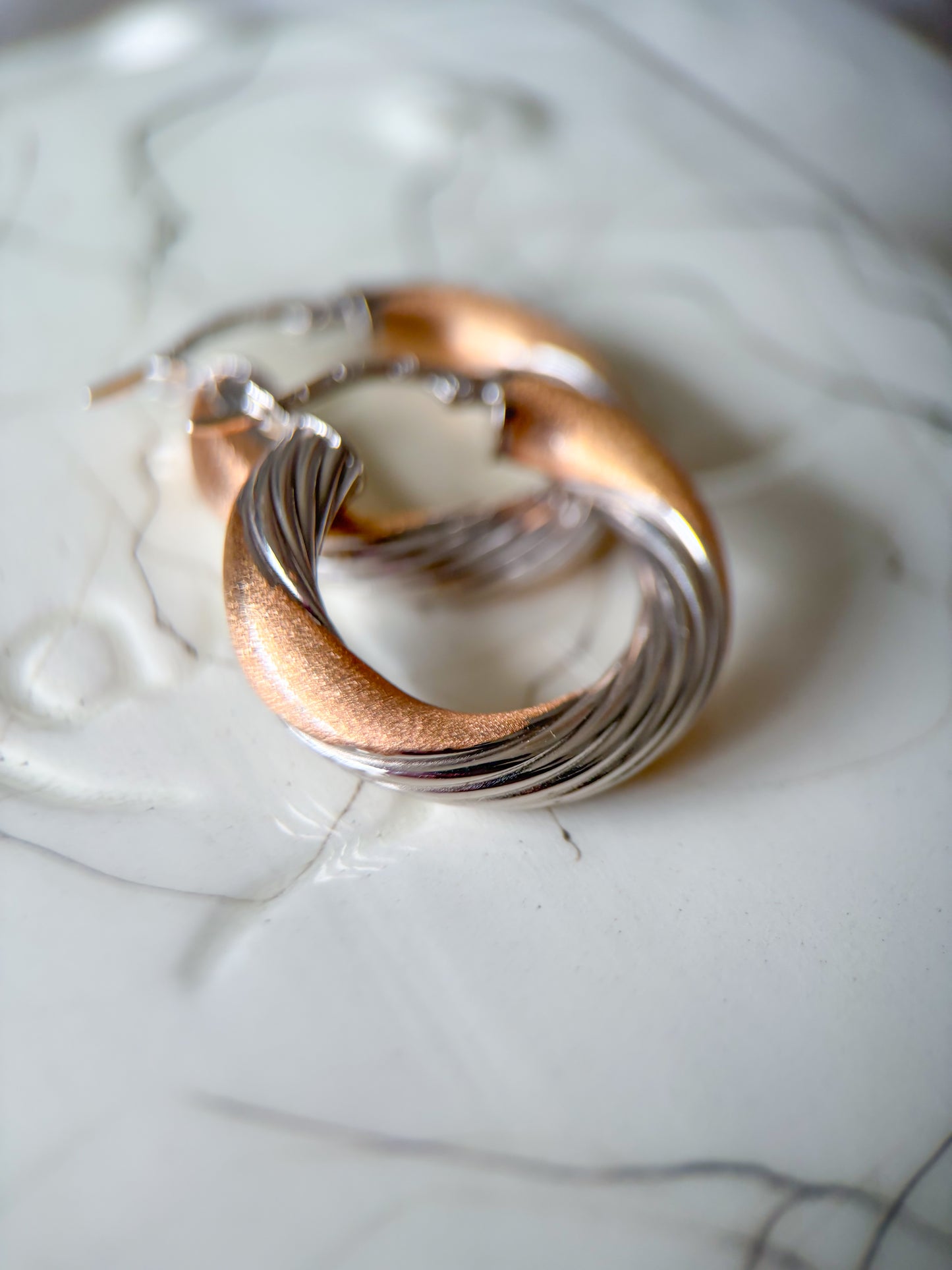 Vintage Two Toned Tube 14k Yellow and White Gold Hoop Earrings