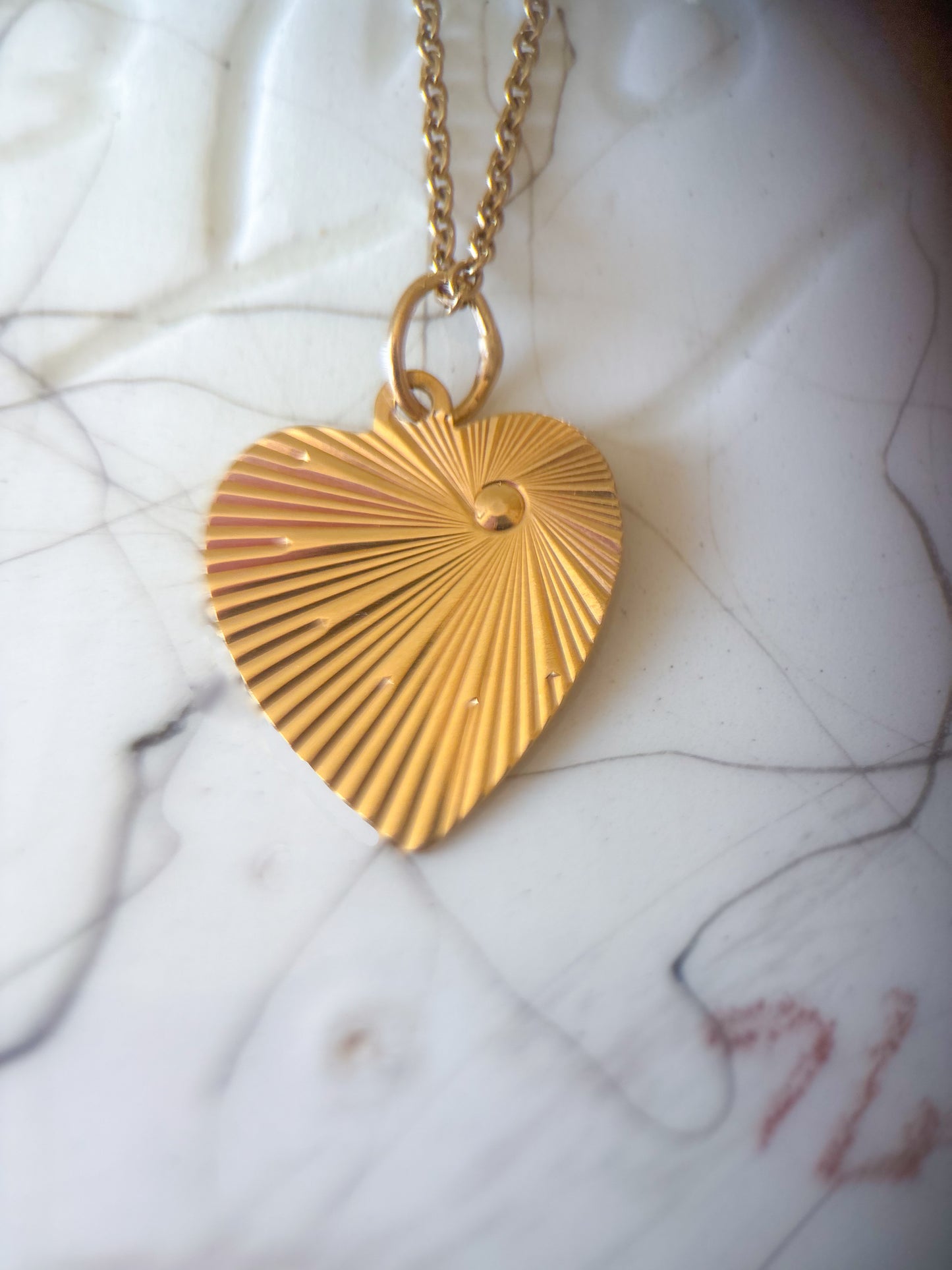 Vintage Engine Turned Heart 14k Yellow Gold Charm, Engraved: "Thou Shall Not Kill"