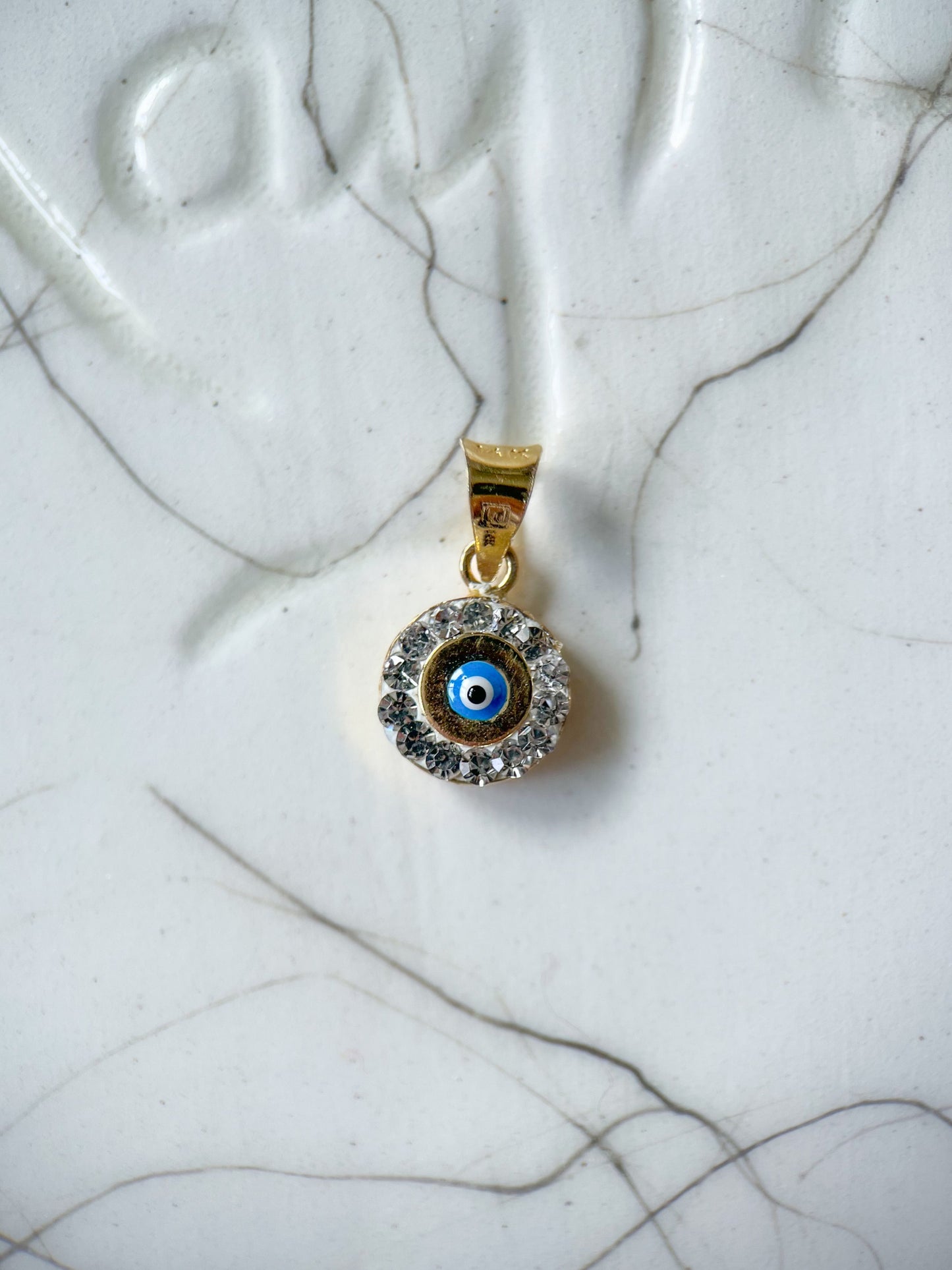 Round Evil Eye 14k Yellow Gold CZ Charm