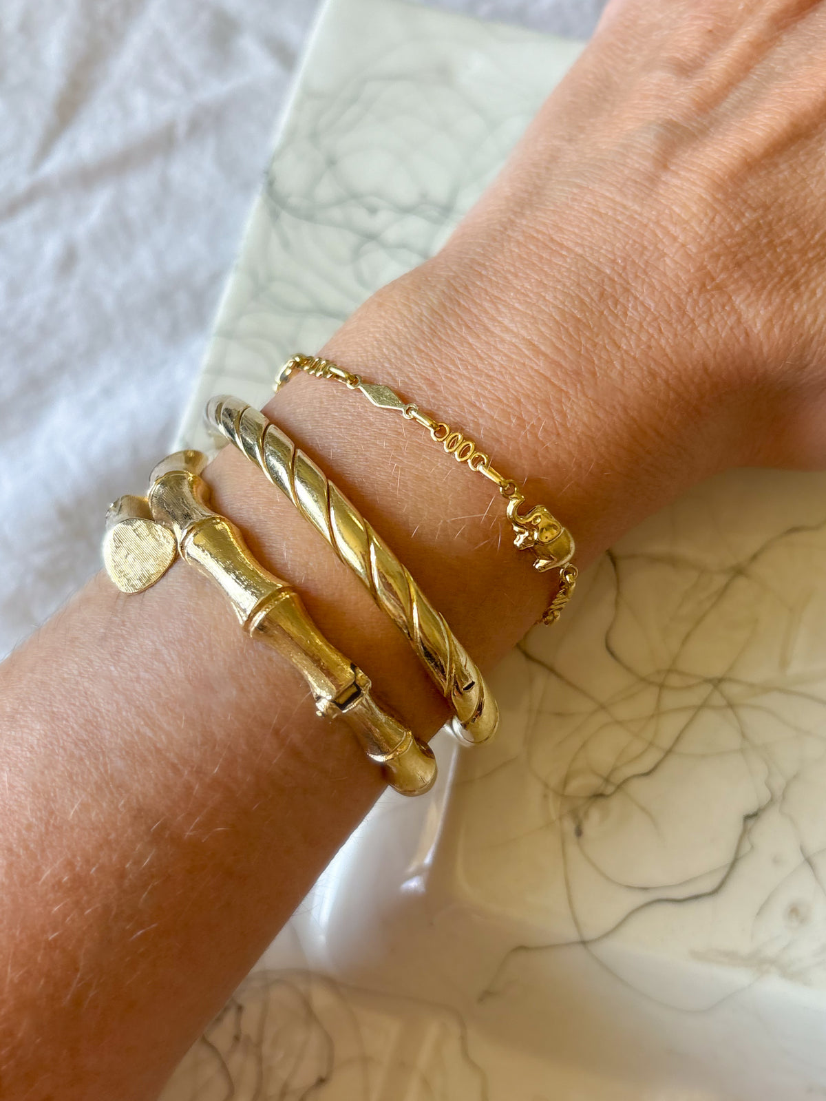 Vintage Elephant 18k Yellow Gold 7.25 Inch Bracelet