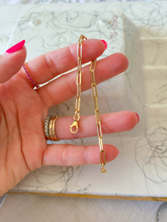 Vintage Paperclip 14k Yellow Gold 7 Inch Bracelet