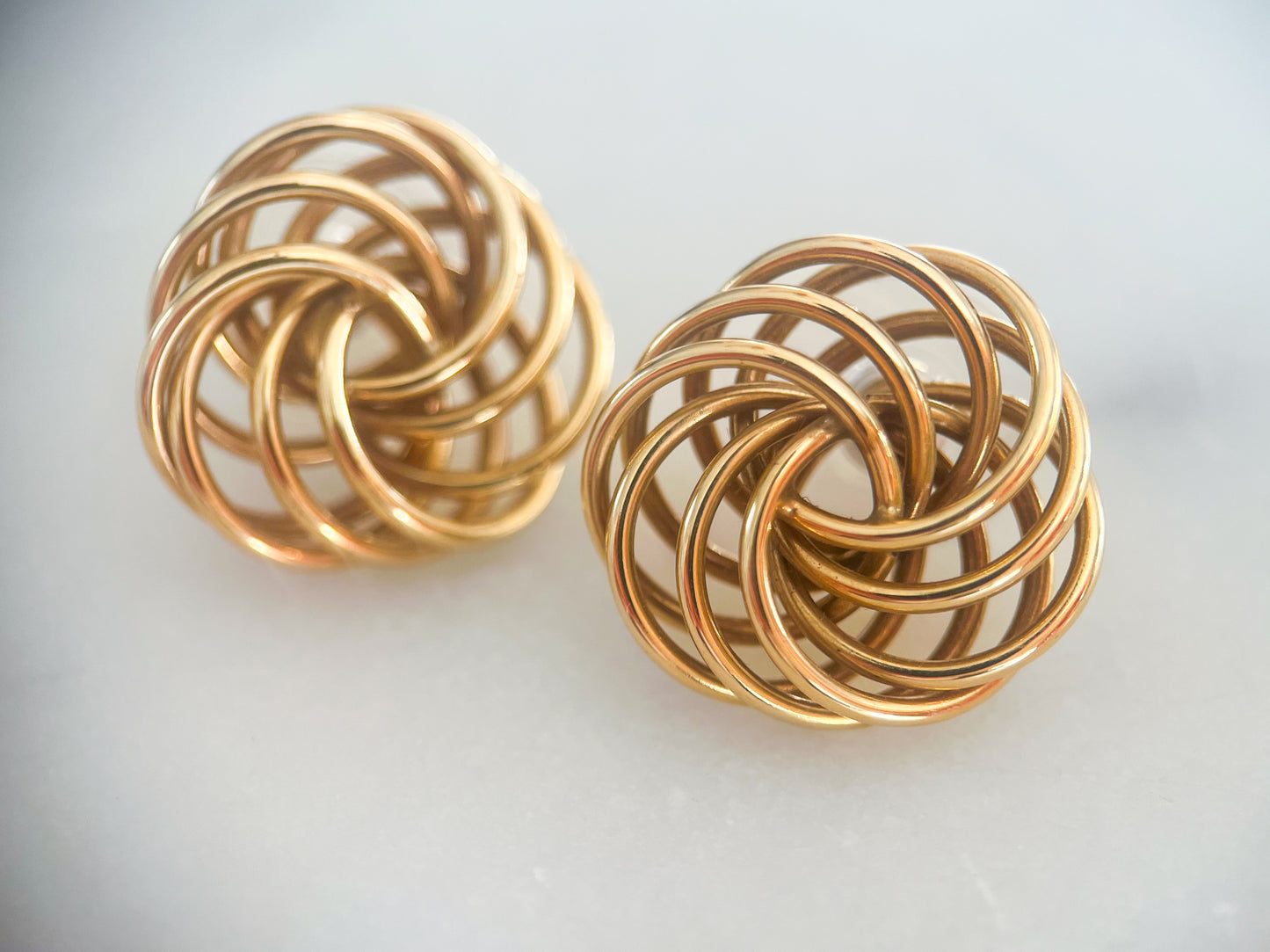 Vintage Large Knot 14k Yellow Gold Stud Earrings, circa 1980s