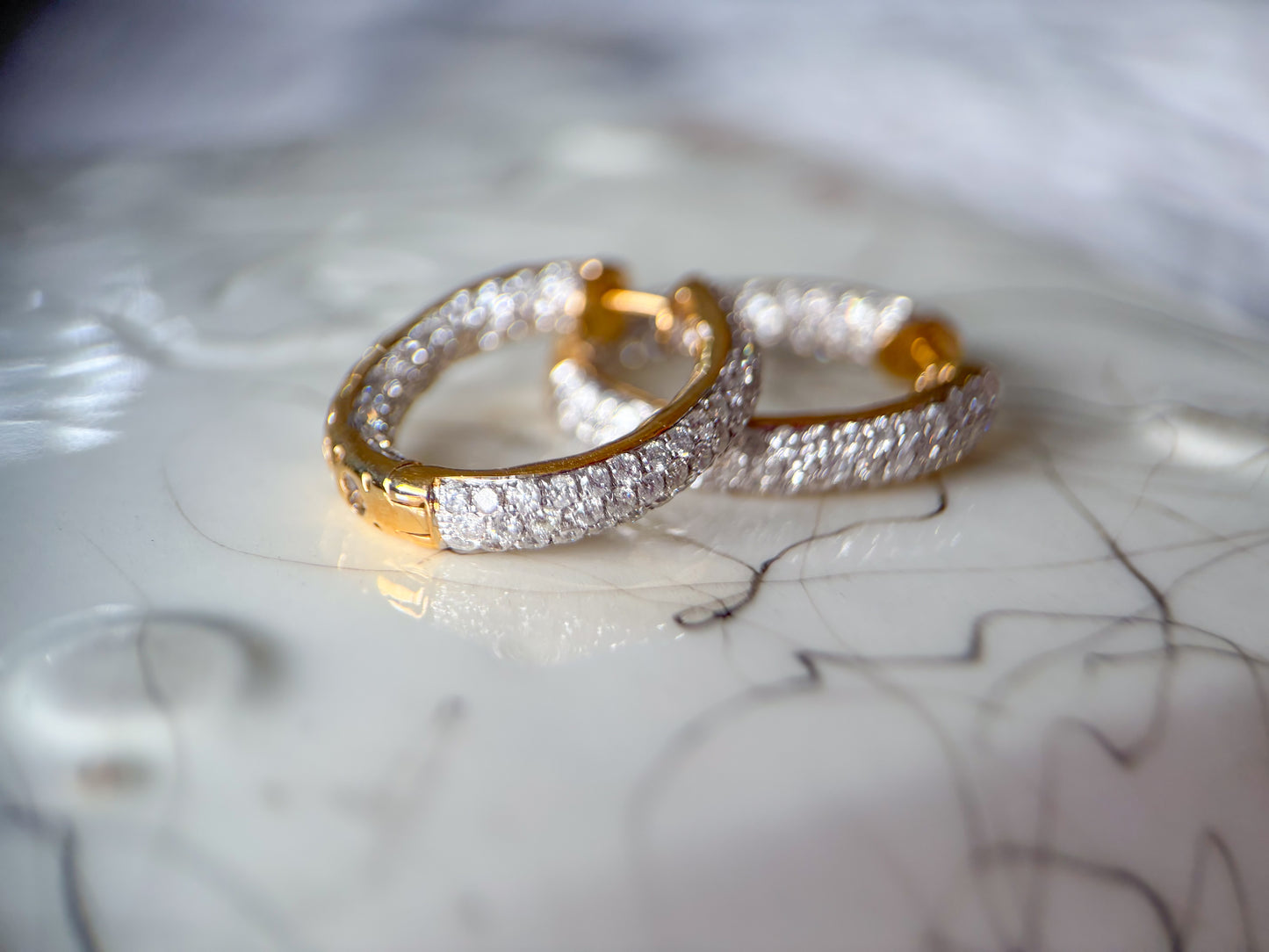 Natural Diamond Encrusted 14k Yellow Gold Large Oval Hoops with Heart Cut Outs