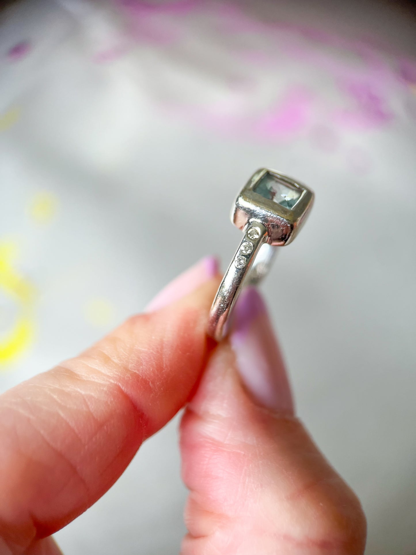 Vintage Natural Aquamarine and Diamond 14k White Gold Ring