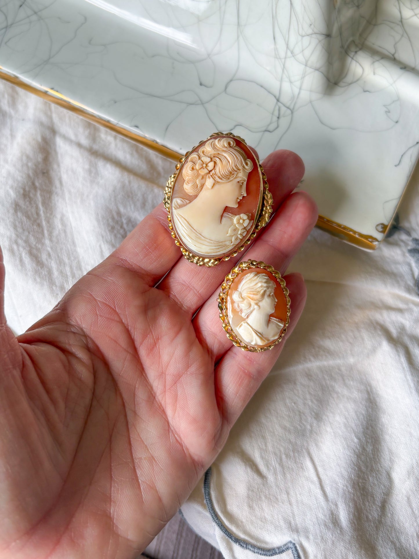 Various Vintage 14k Yellow Gold Cameo Brooches