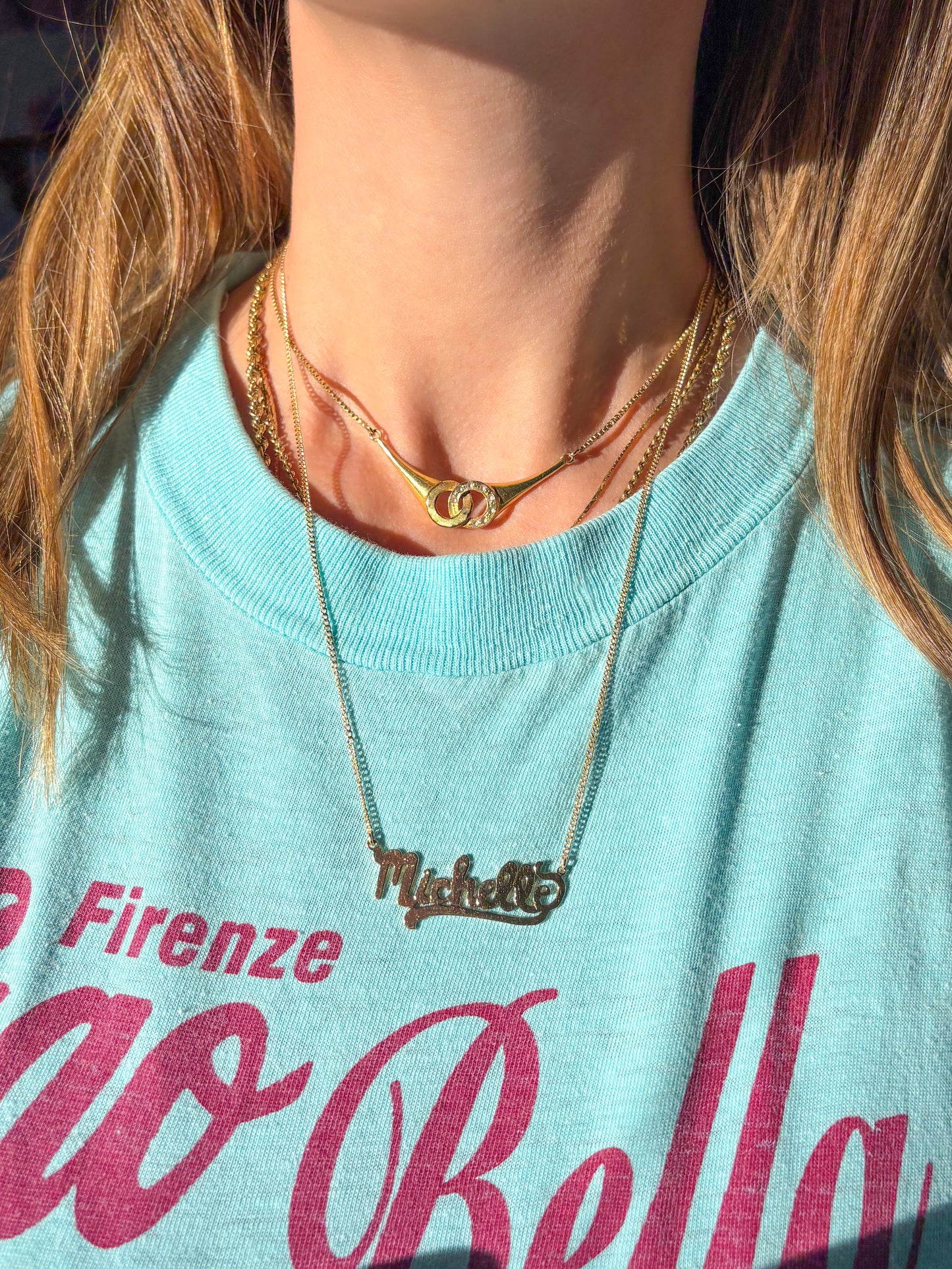 Vintage Name Plates "Michelle" on chain 14k Yellow Gold Charm Necklace