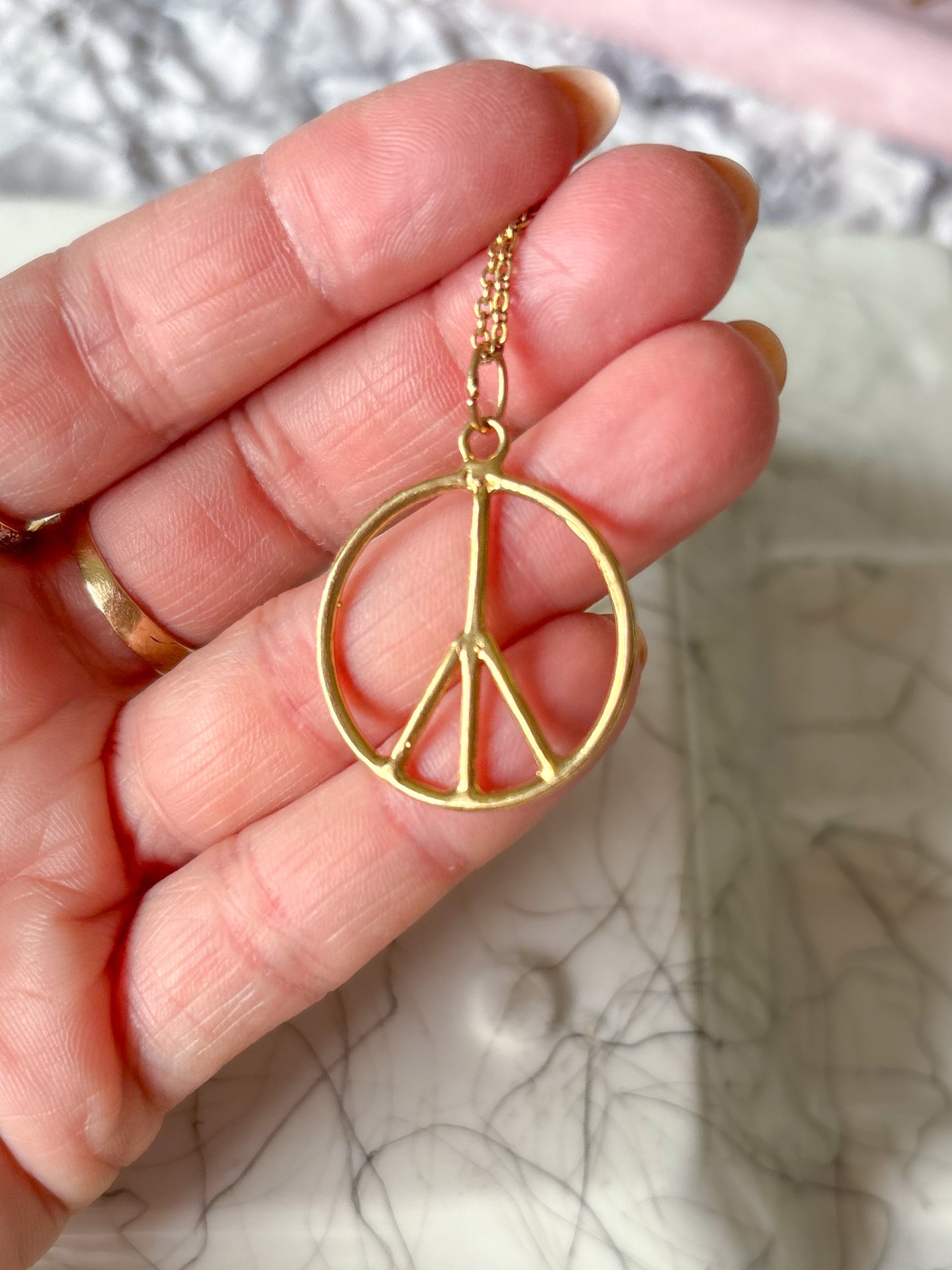 Vintage Peace Sign 14k Yellow Gold Charm