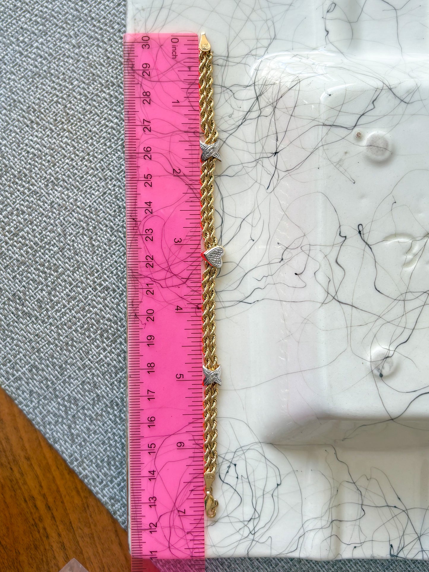 Vintage Double Rope XO Two Toned 14k White and Yellow Gold 7 Inch Bracelet