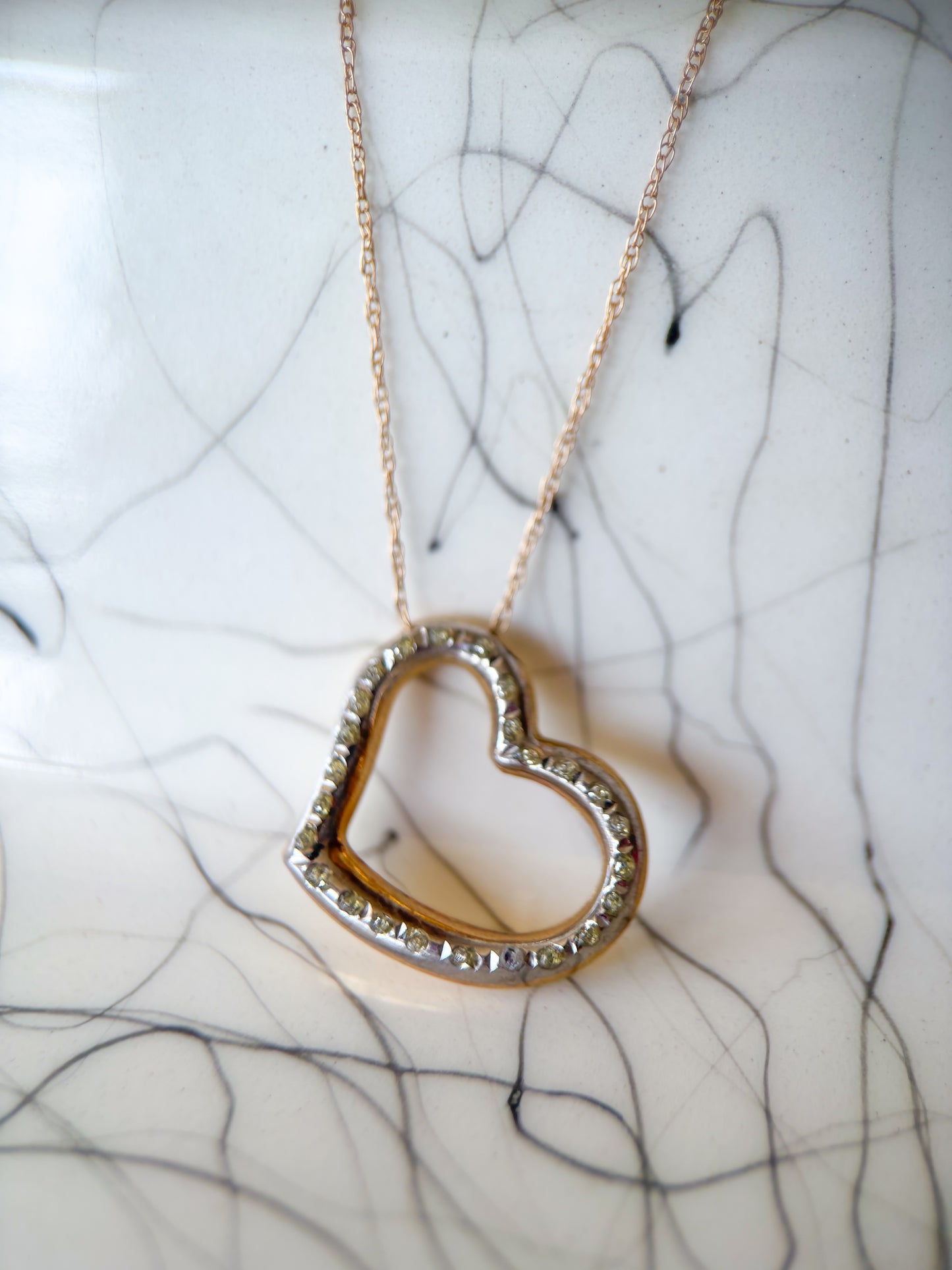Vintage Puffy Open Heart 14k Yellow Gold Charm on 18 Inch Chain
