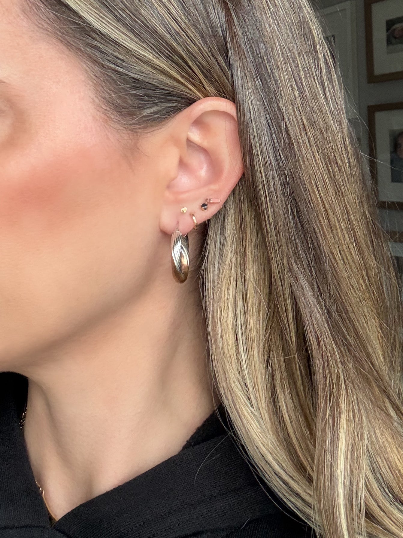 Vintage Two Toned Tube 14k Yellow and White Gold Hoop Earrings