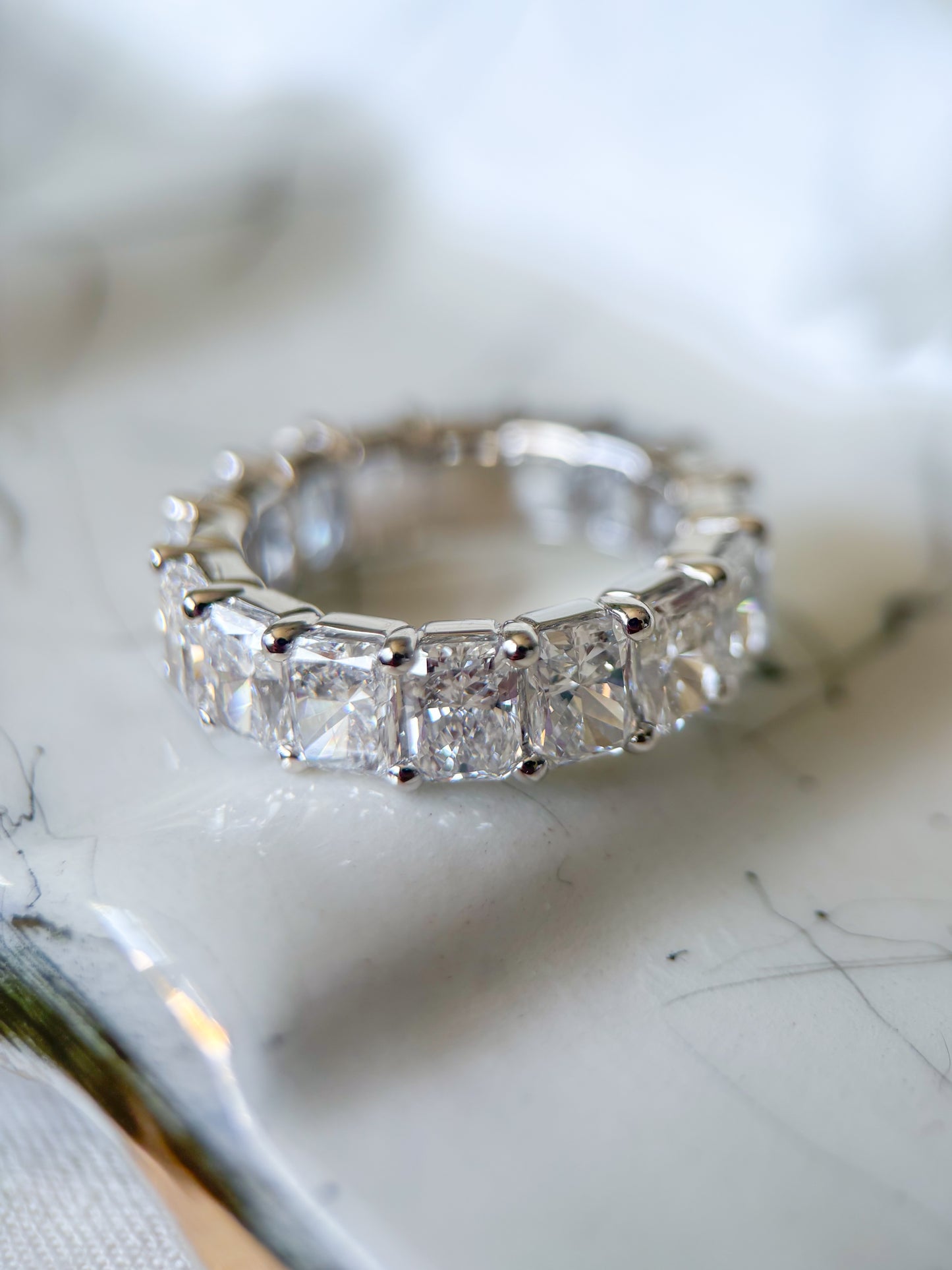 Lab Grown Diamond 14k White Gold Radiant Cut 8 Carats Eternity Band