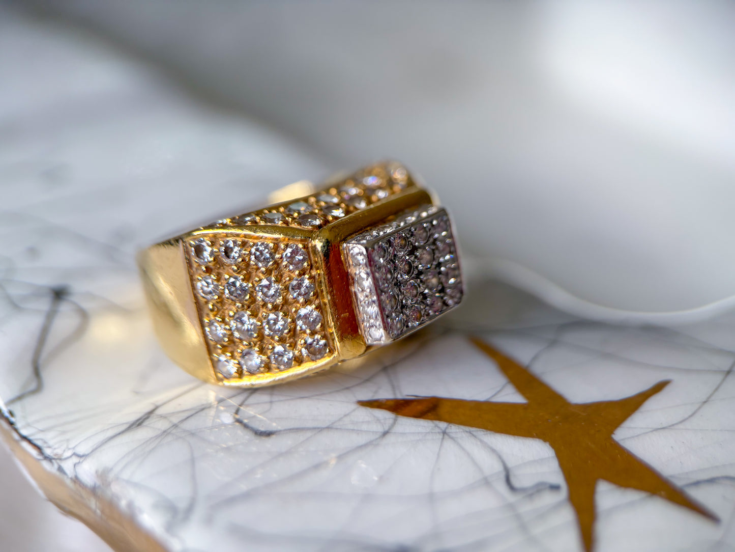 Vintage 18k Yellow Gold Natural Diamond Statement Ring, Circa 1960s