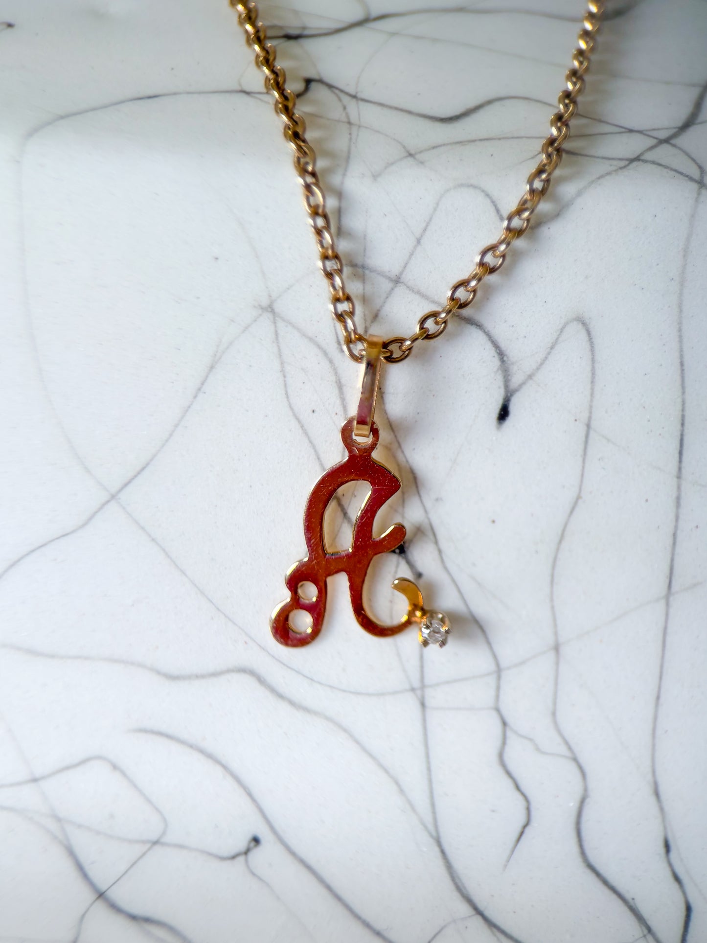 Vintage 'A' 14k Yellow Gold Letter Initial Charm with Small Diamond