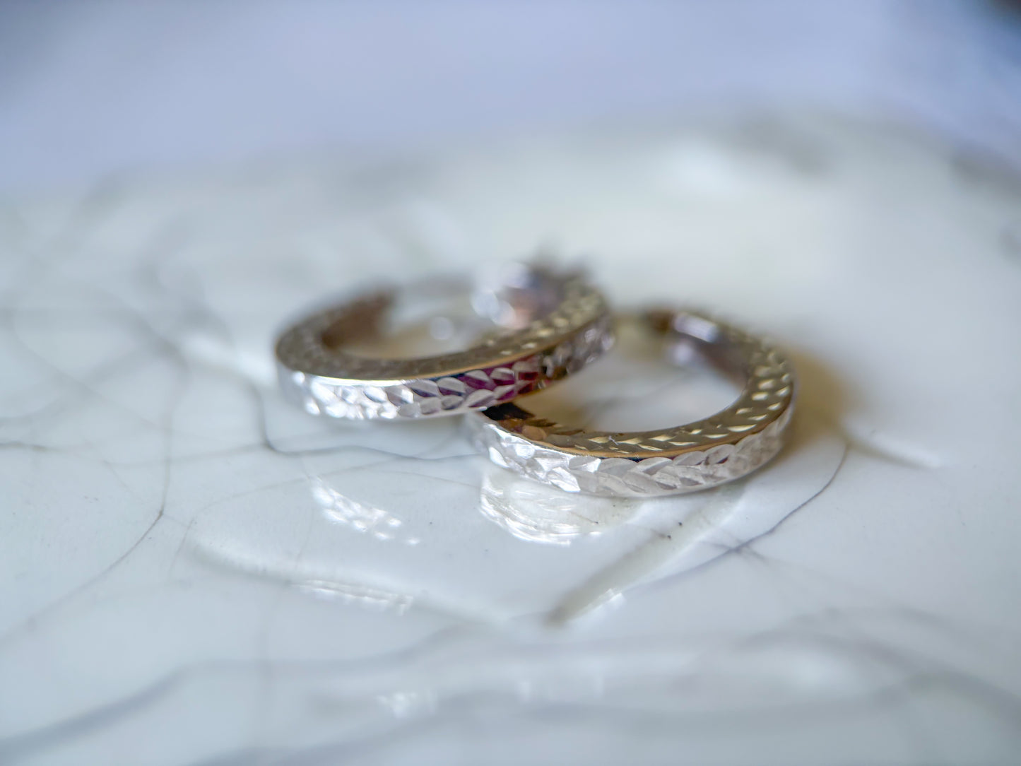 Vintage 14k White Gold Textured Hoops