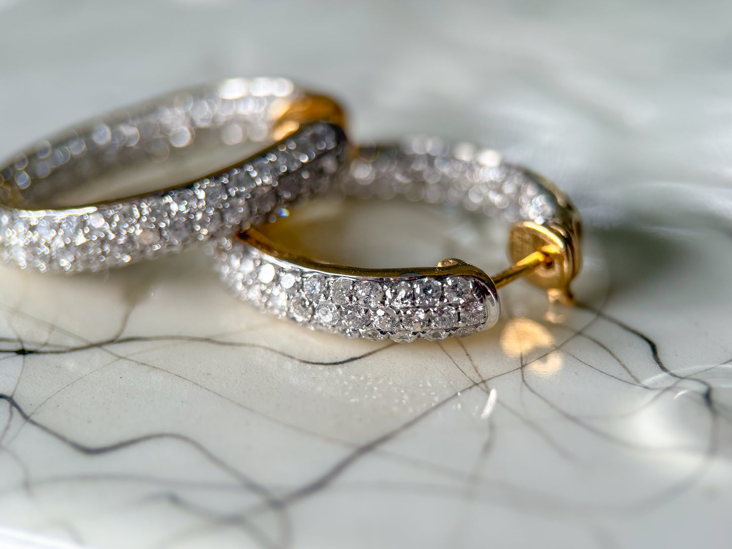 Natural Diamond Encrusted 14k Yellow Gold Large Oval Hoops with Heart Cut Outs