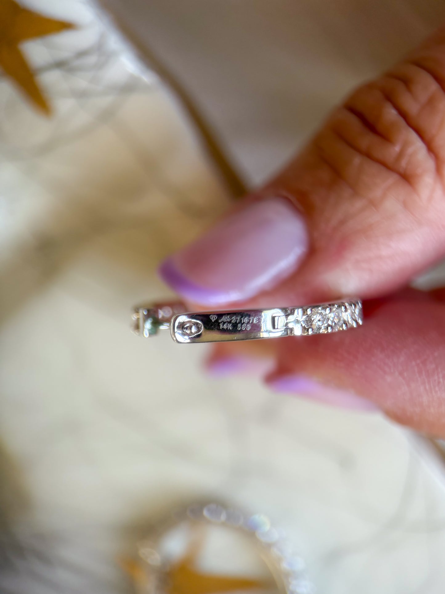 Natural Diamond Thin 14k White Gold Hoop Earrings