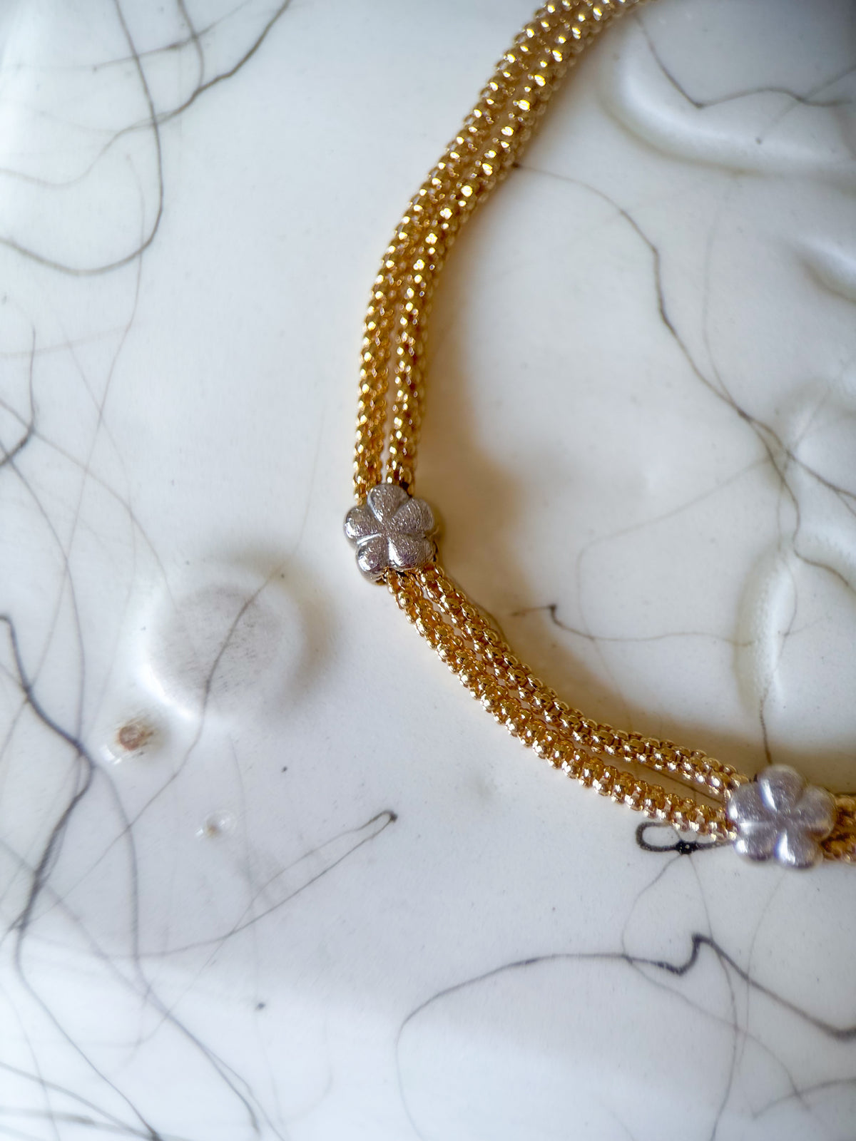 Vintage Flower 14k Yellow and White Gold 7 Inch Bracelet