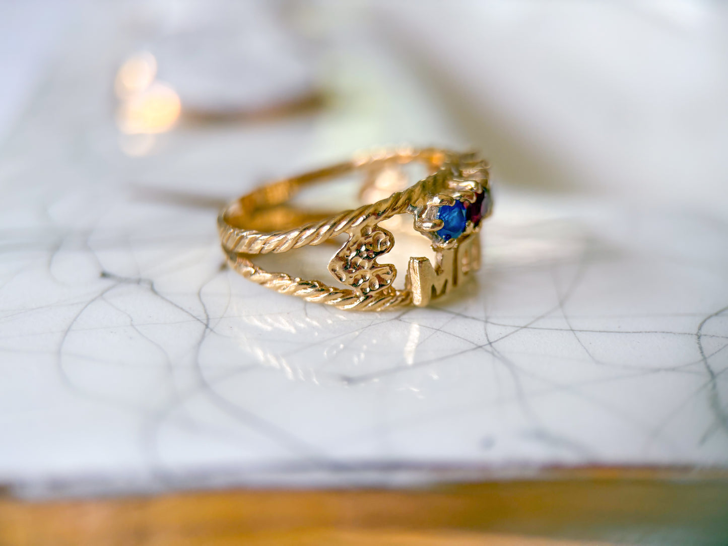 Vintage Multi Synthetic Gemstone 14k Yellow Gold "Mother's Ring"