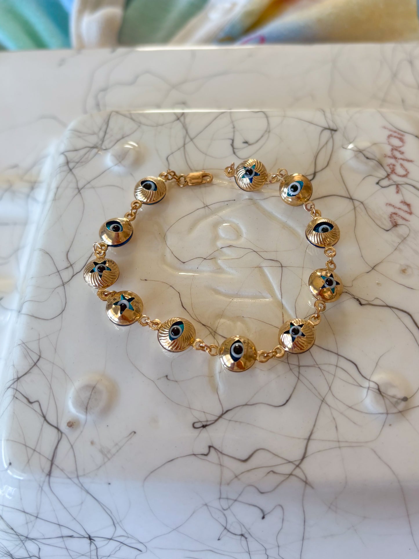 Evil Eye Charms 10k Yellow Gold 7.25 Inch Bracelet