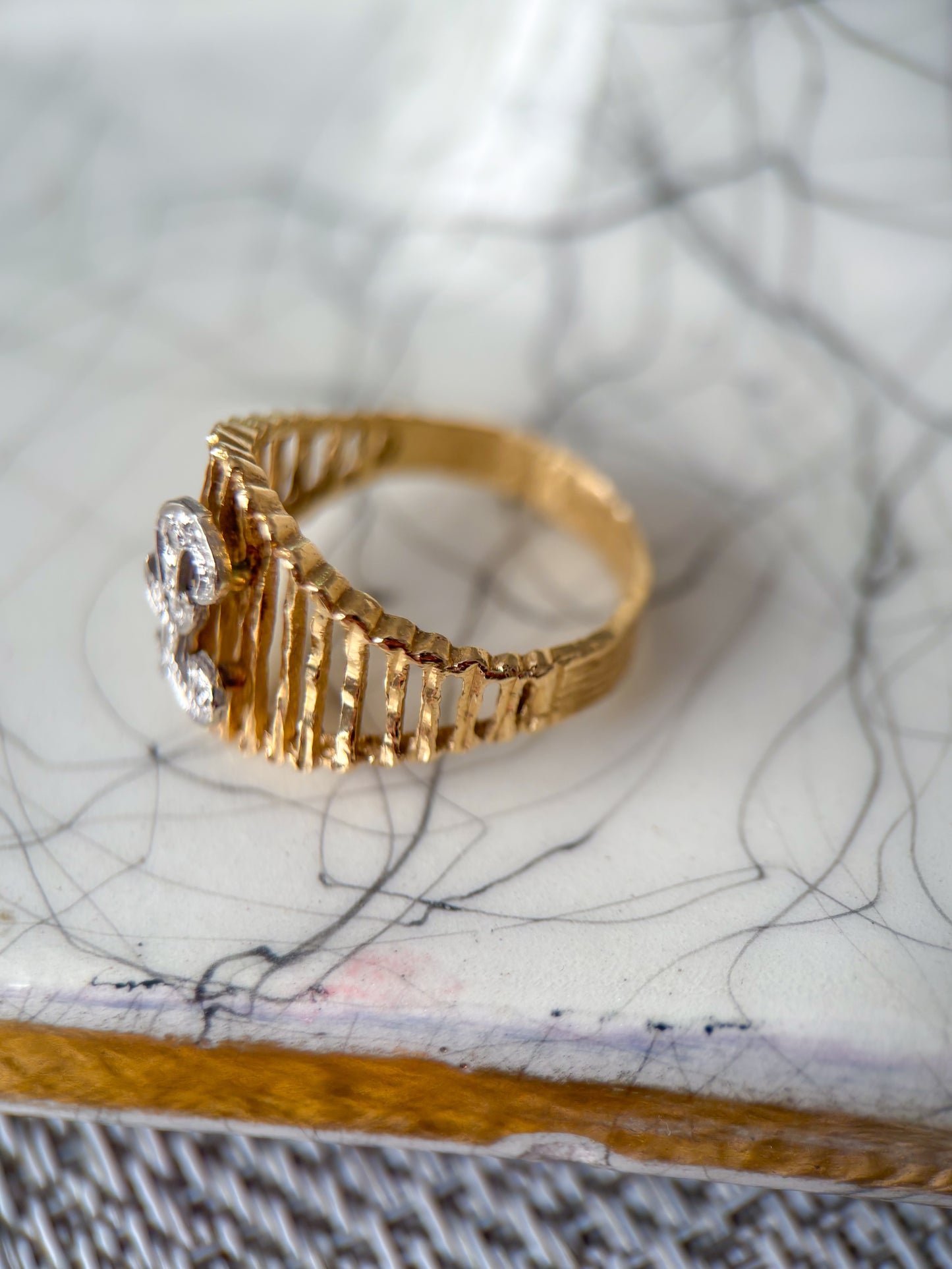 Vintage Natural Diamond Letter "F" 14k Yellow Gold Ring