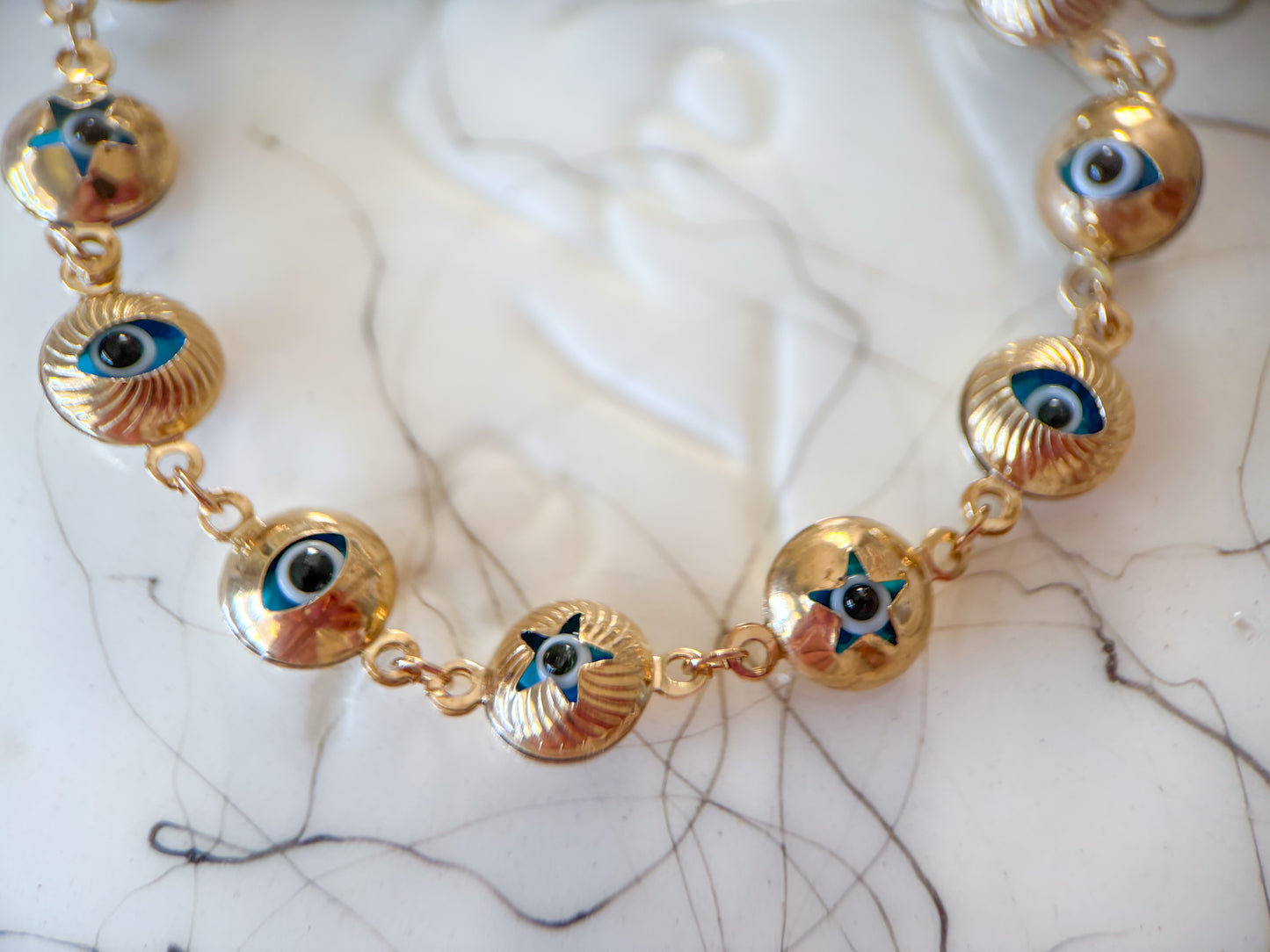 Evil Eye Charms 10k Yellow Gold 7.25 Inch Bracelet