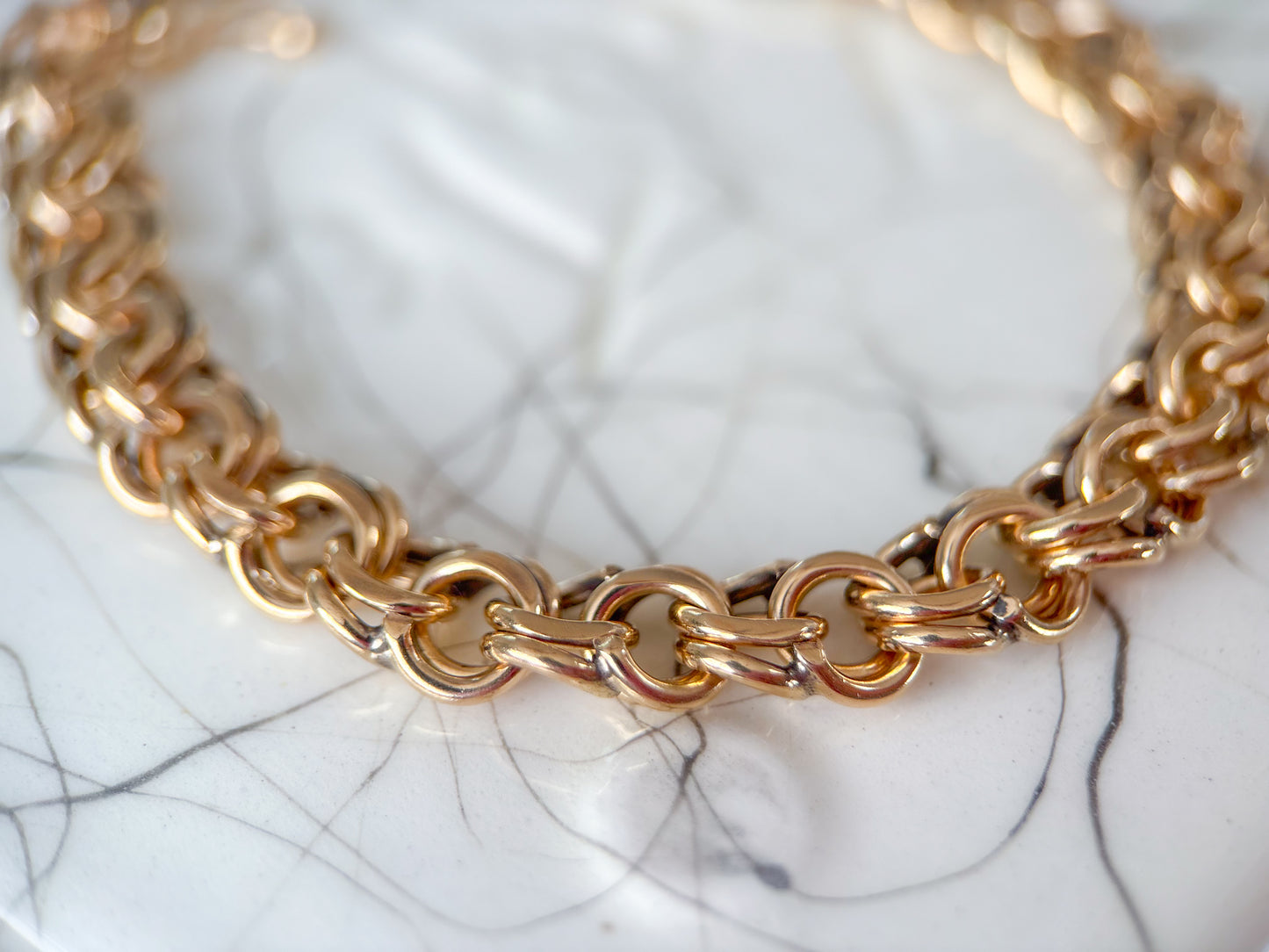 Vintage Round Multi Link 14k Yellow Gold 7.5 Inch Bracelet