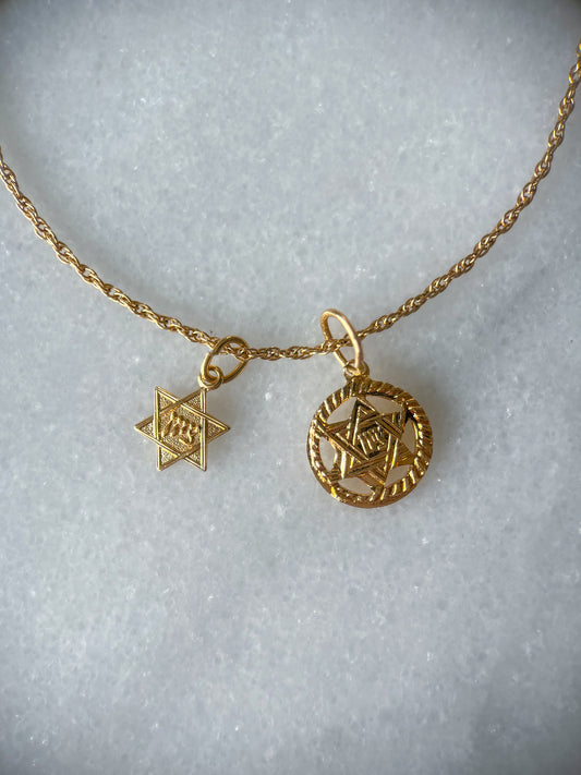 Vintage Mini 14k Yellow Gold Judaica Star of David Charms