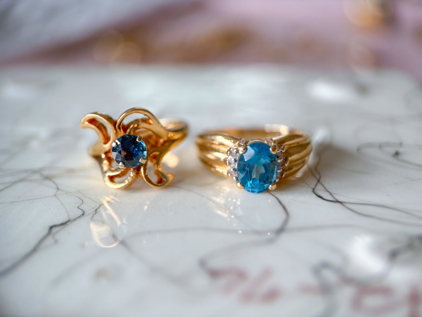 Various Vintage Natural Topaz 14k Yellow Gold Rings