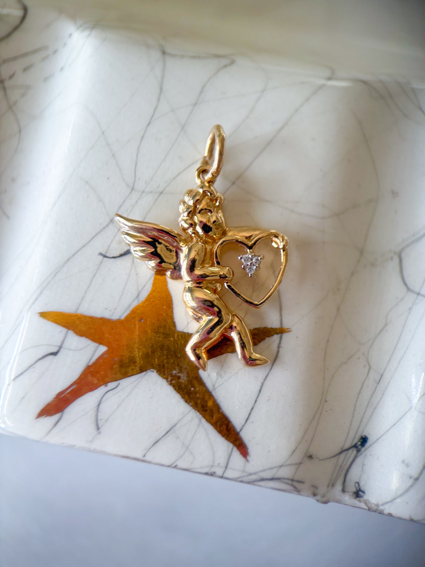 Vintage Cupid Natural Diamonds 14k Yellow Gold Charm