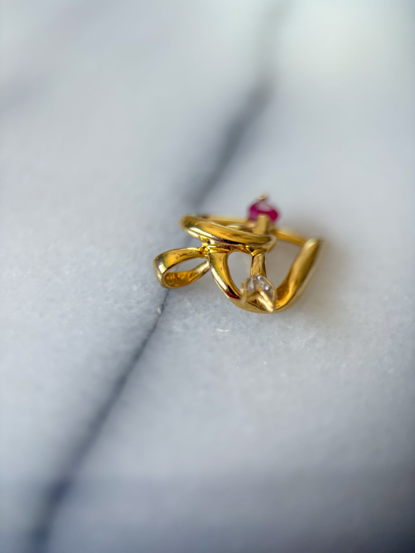 Vintage Natural Ruby and Diamond Heart 14k Yellow Gold Charm