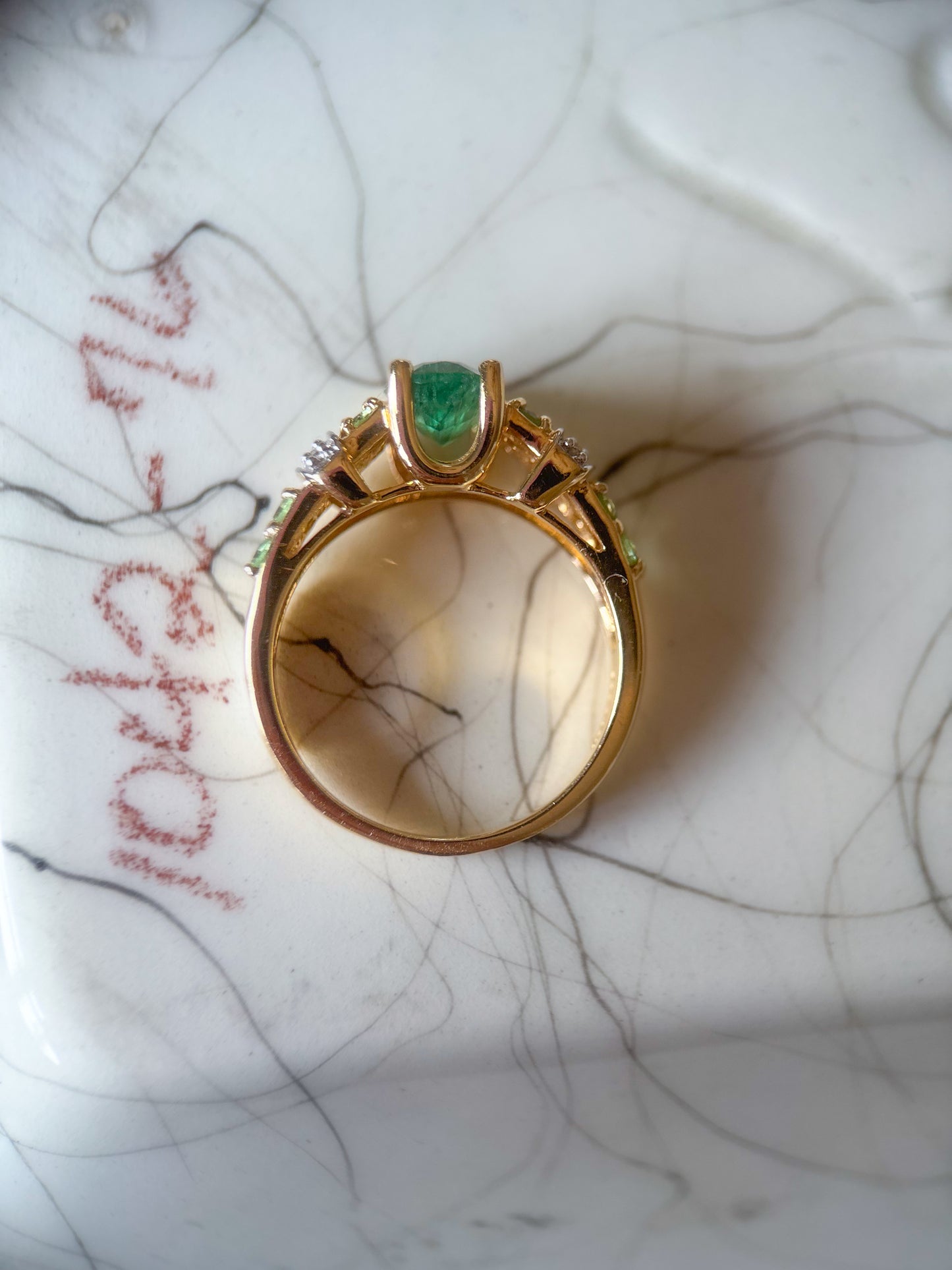 Vintage 14k Yellow Gold Green Stone and Natural Diamond Ring