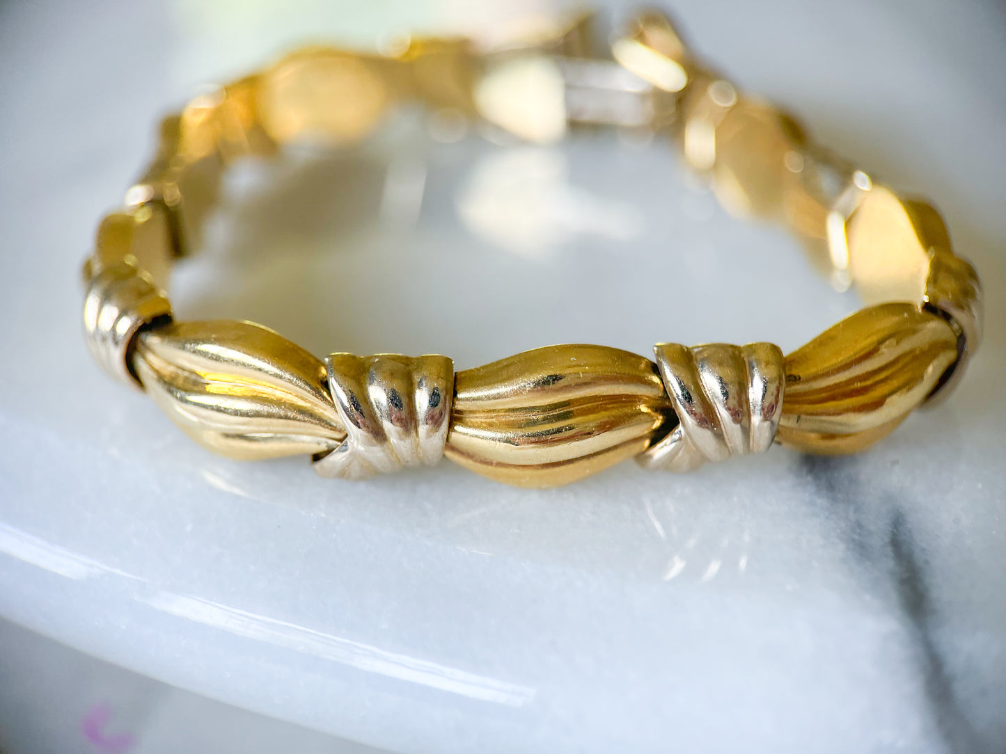 Vintage 14k Yellow and White Gold, Two Toned Chunky Bracelet