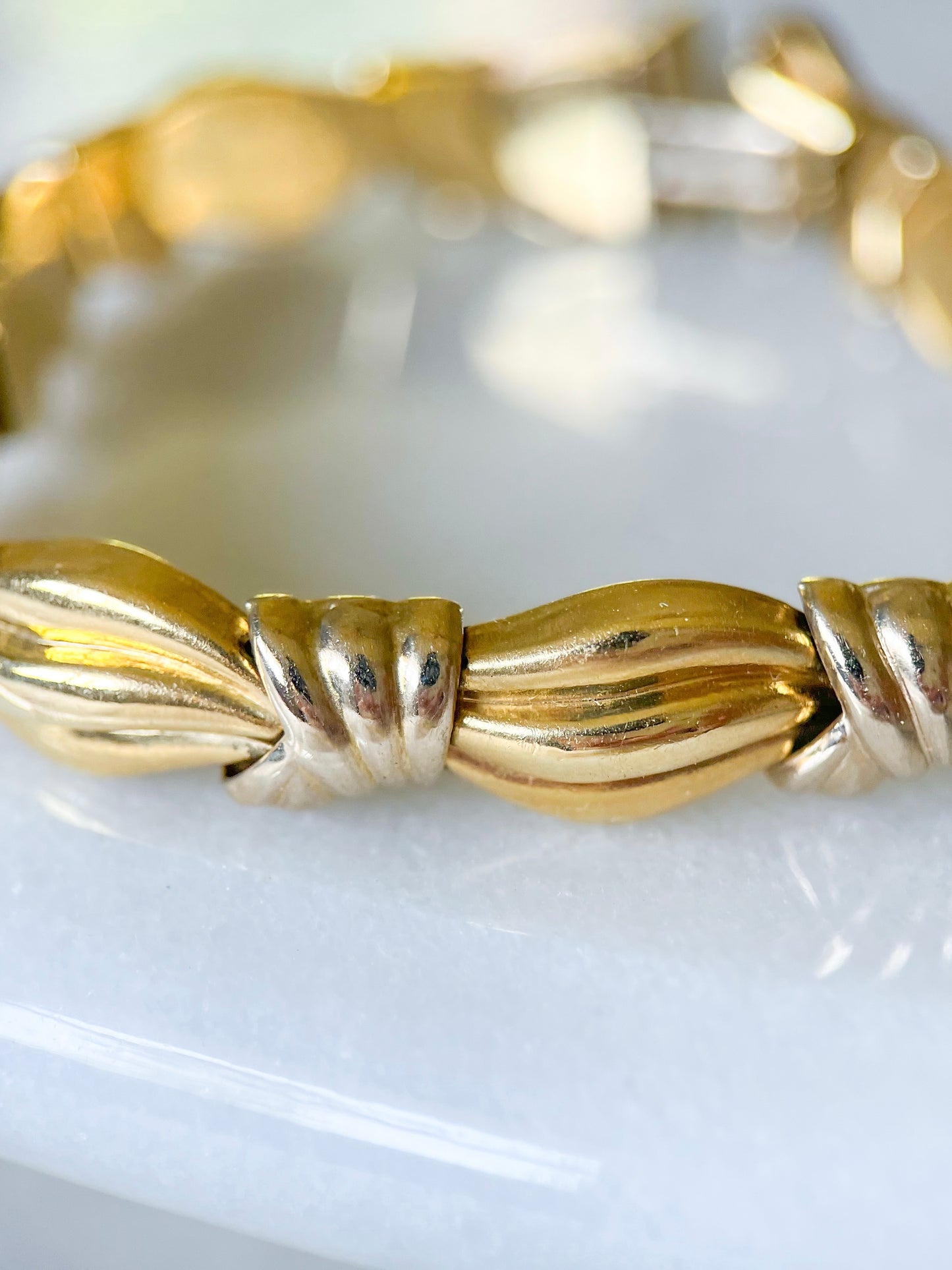 Vintage 14k Yellow and White Gold, Two Toned Chunky Bracelet