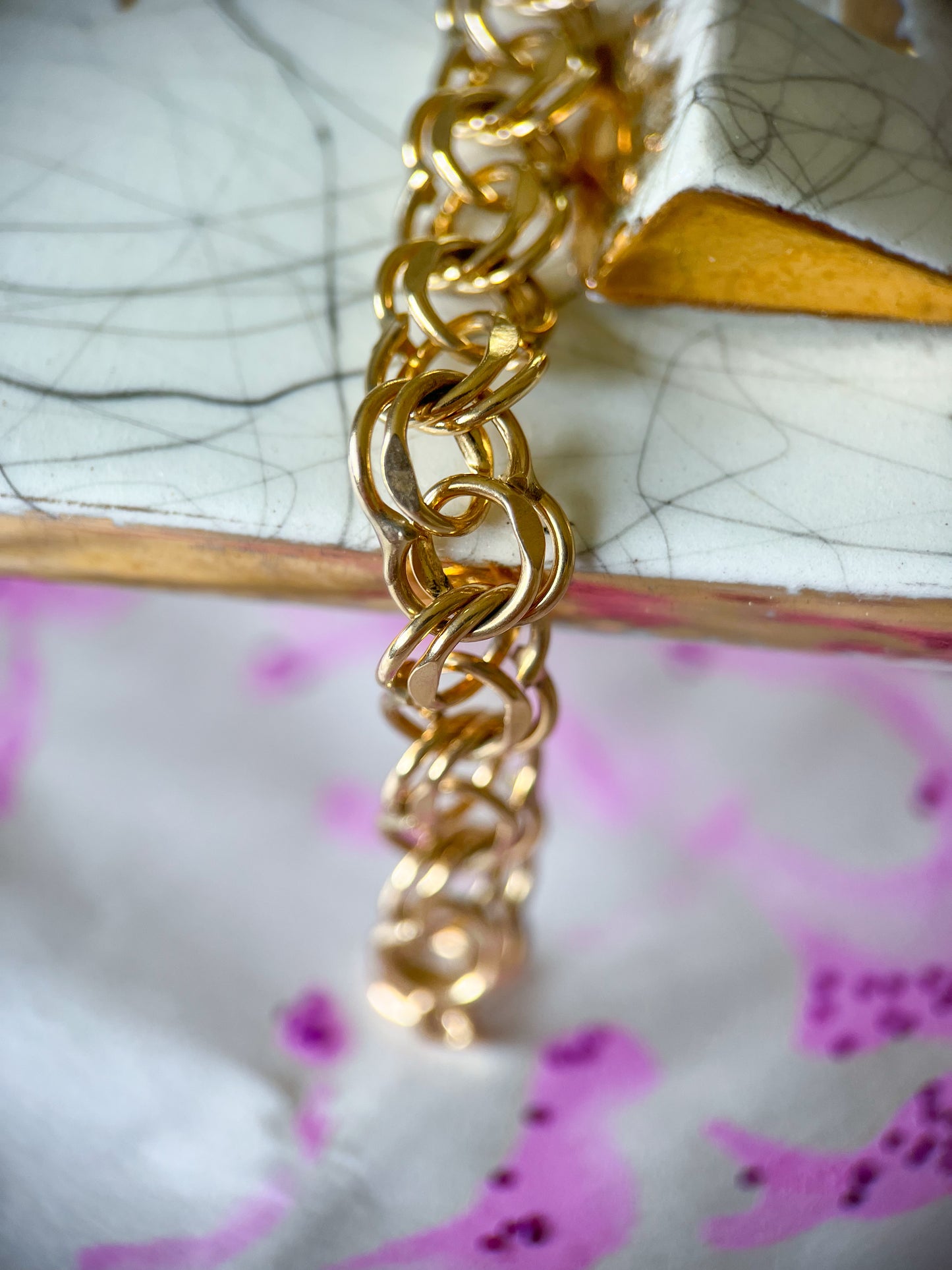 Vintage Round Multi Link 14k Yellow Gold 7 Inch Bracelet