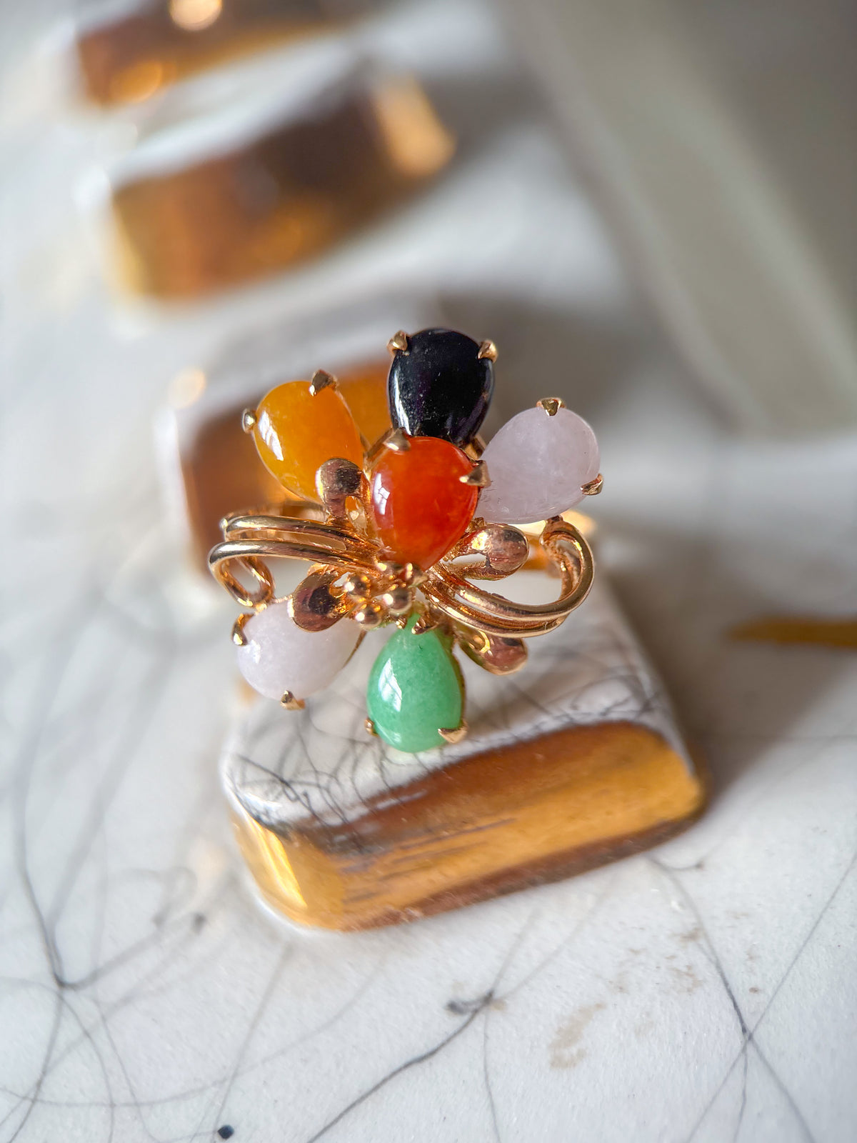 Vintage Jade 14k Yellow Gold Statement Ring