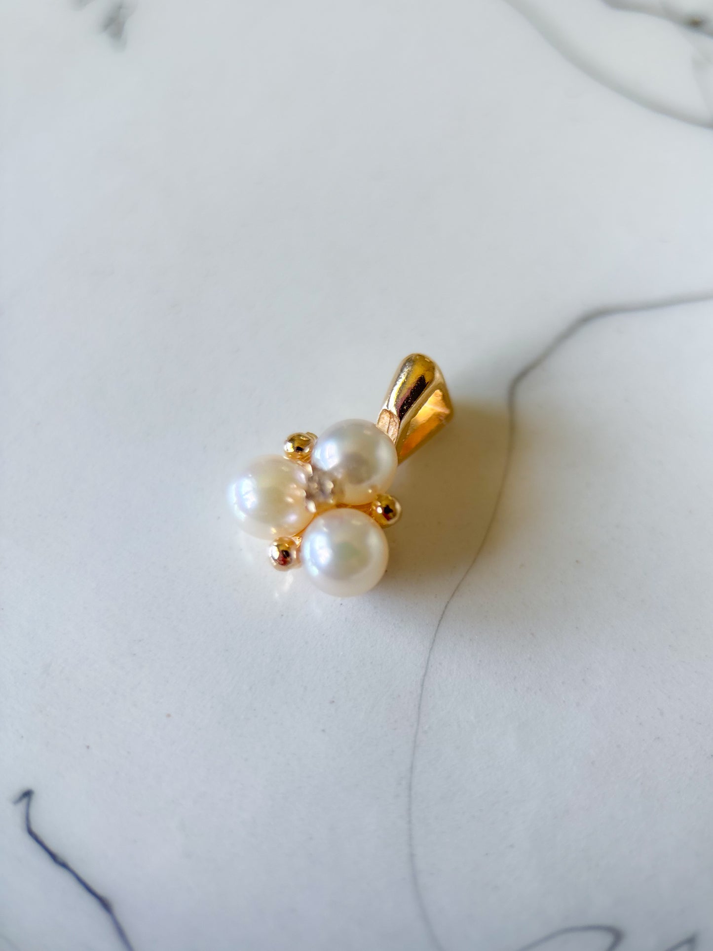 Vintage Pearl and Natural Diamond Cluster 14k Yellow Gold Charm