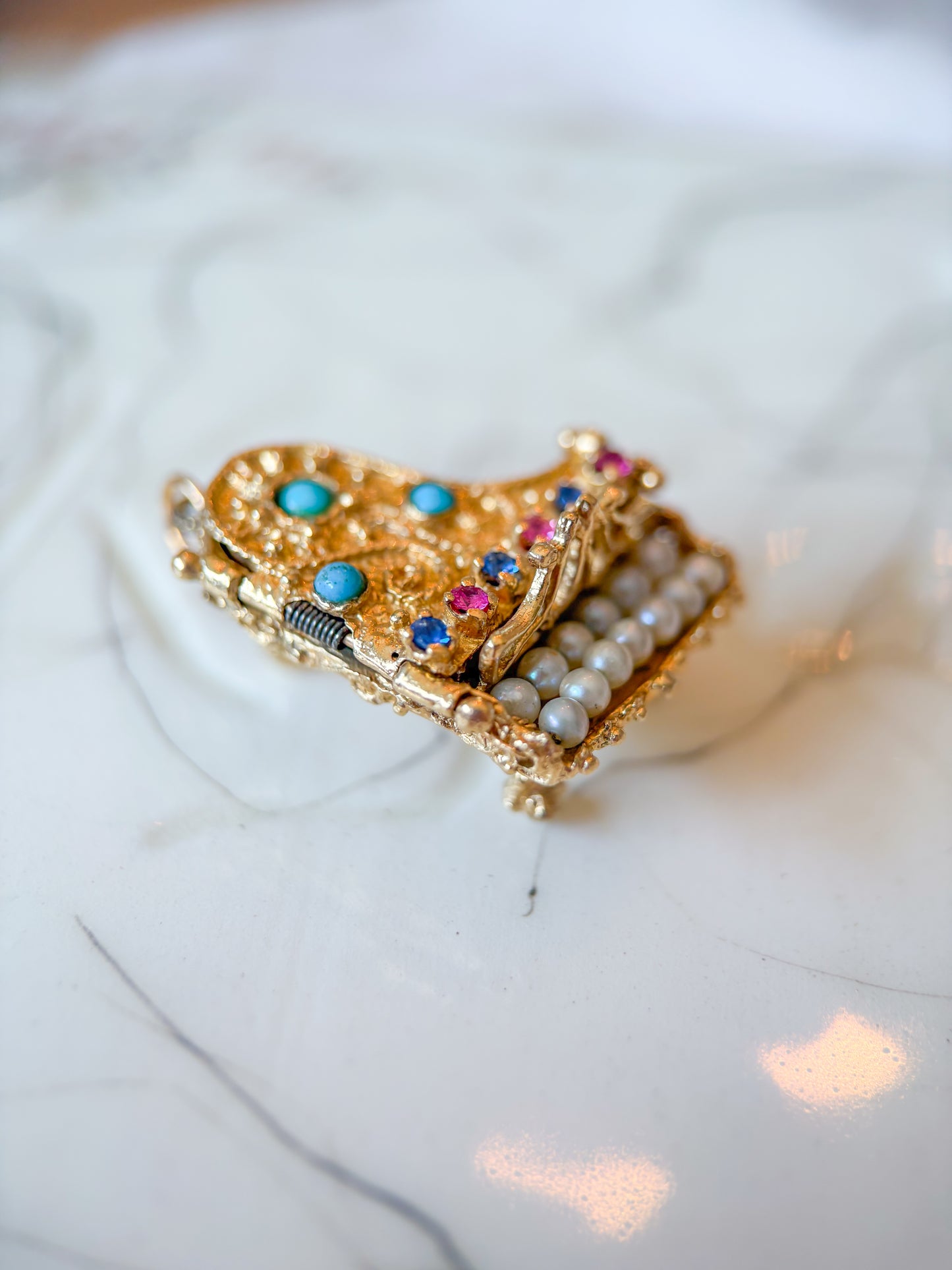Vintage Grand Piano Charm - Ruby, Sapphire, Pearl, Turquoise and 14k Yellow Gold, circa 1950s