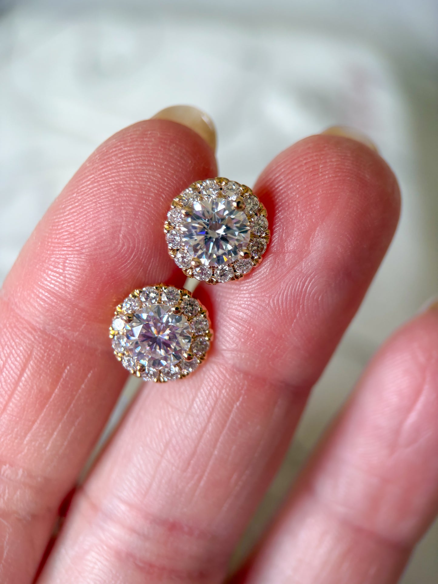 Lab Grown Round Diamonds 18k Yellow Gold Stud Earrings