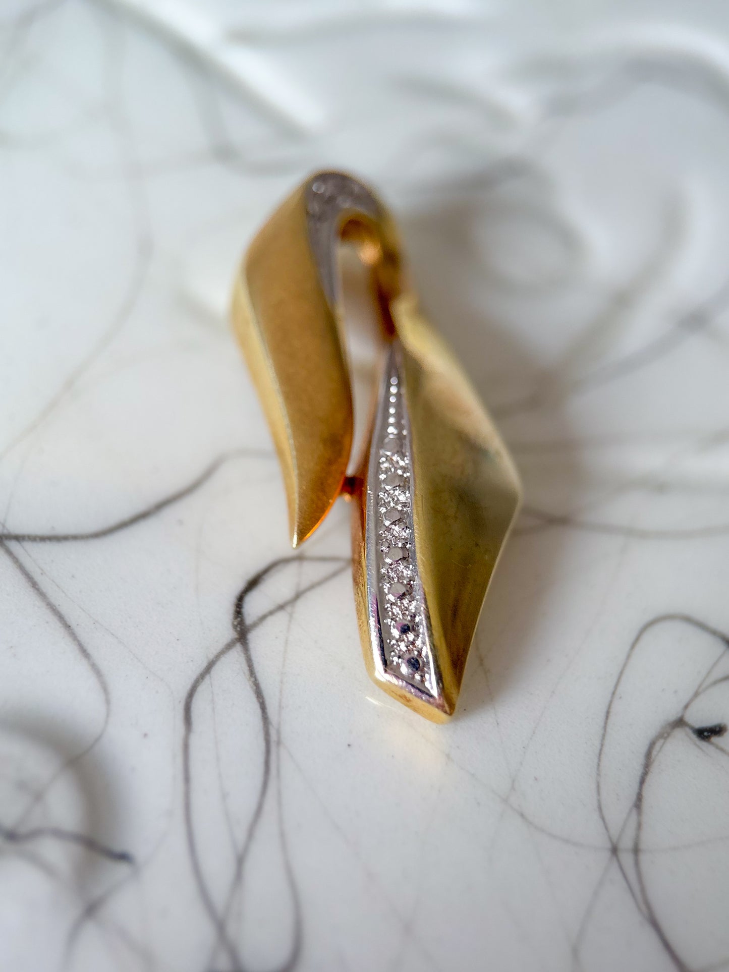 Vintage Diamond Cut 14k Yellow and White Gold Charm Slider