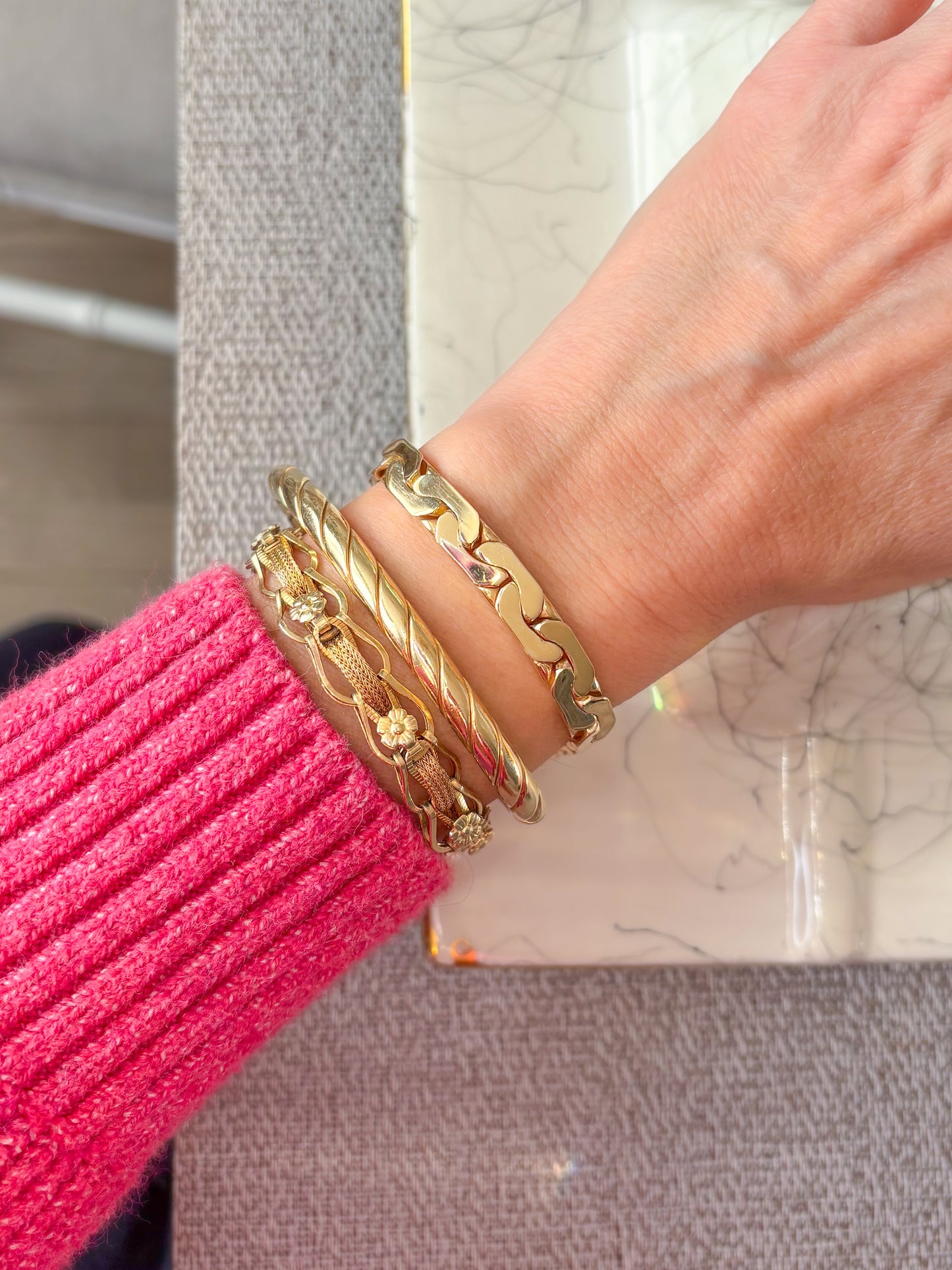 Vintage Solid C Link 14k Yellow Gold 7 Inch Bracelet, circa 1970s