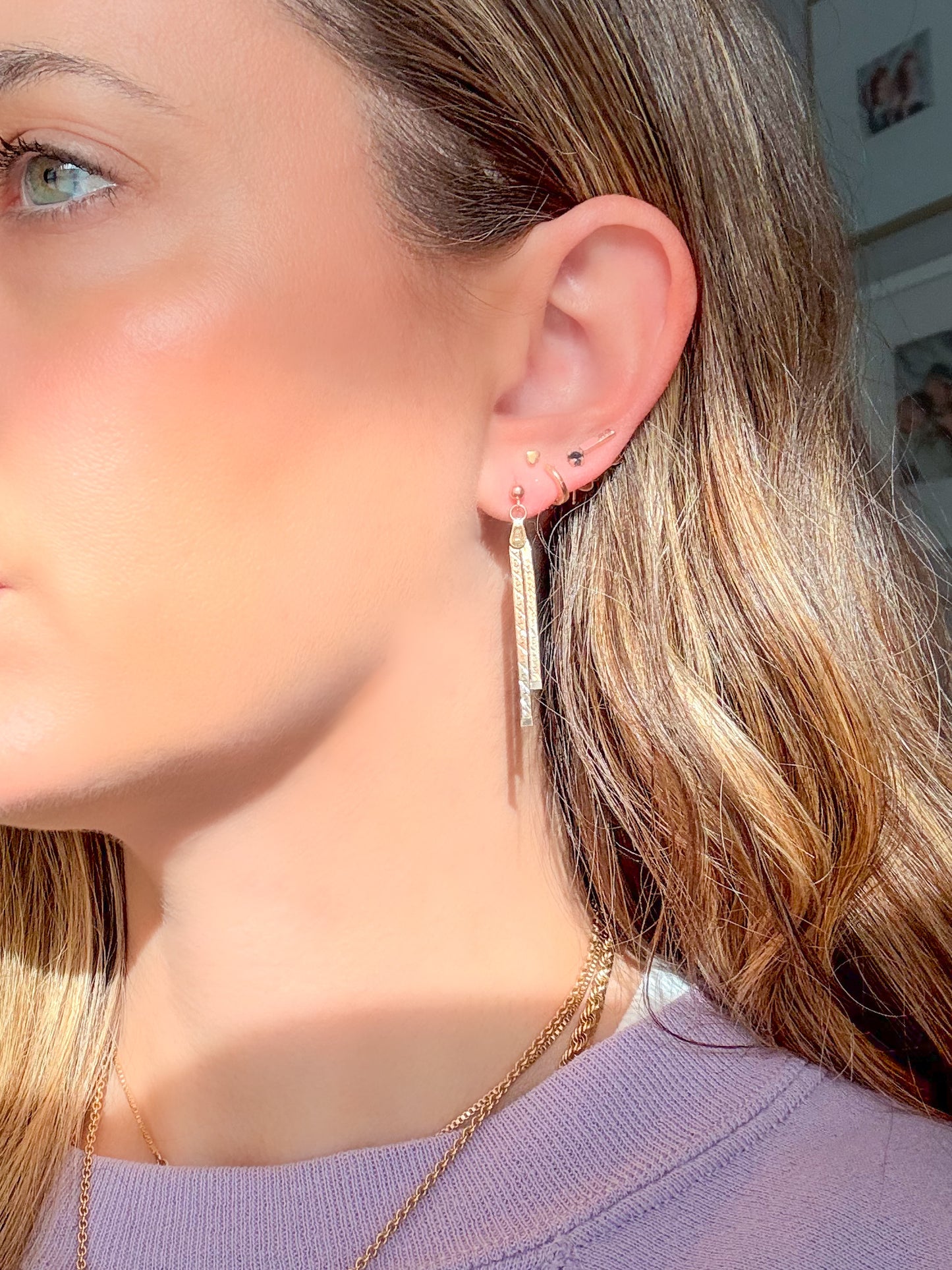 Vintage Dangle 14k White, Rose, Yellow Tri Colored Gold Earrings