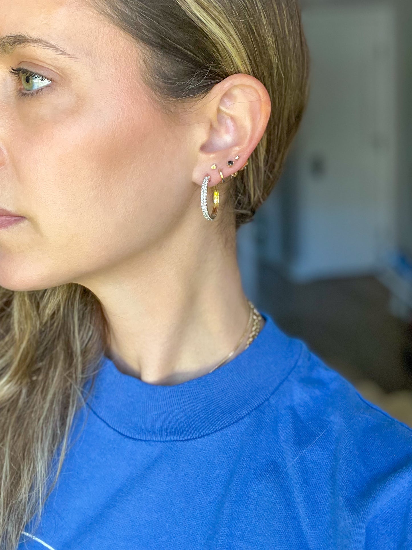 Natural Diamond 14k Yellow Gold Hoop Earrings