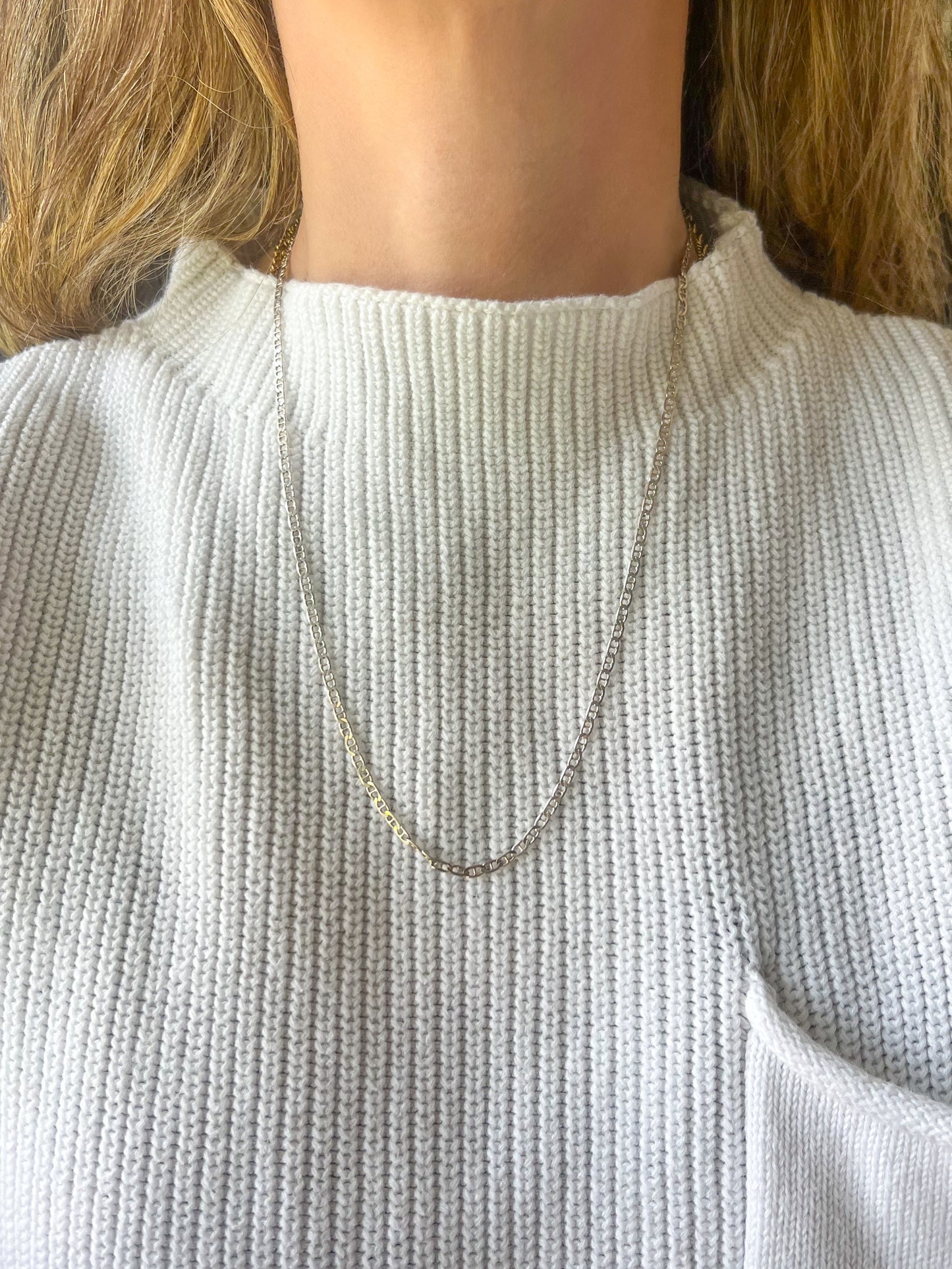 Vintage Flat Mariner Sterling Silver 20 Inch Chain Necklace