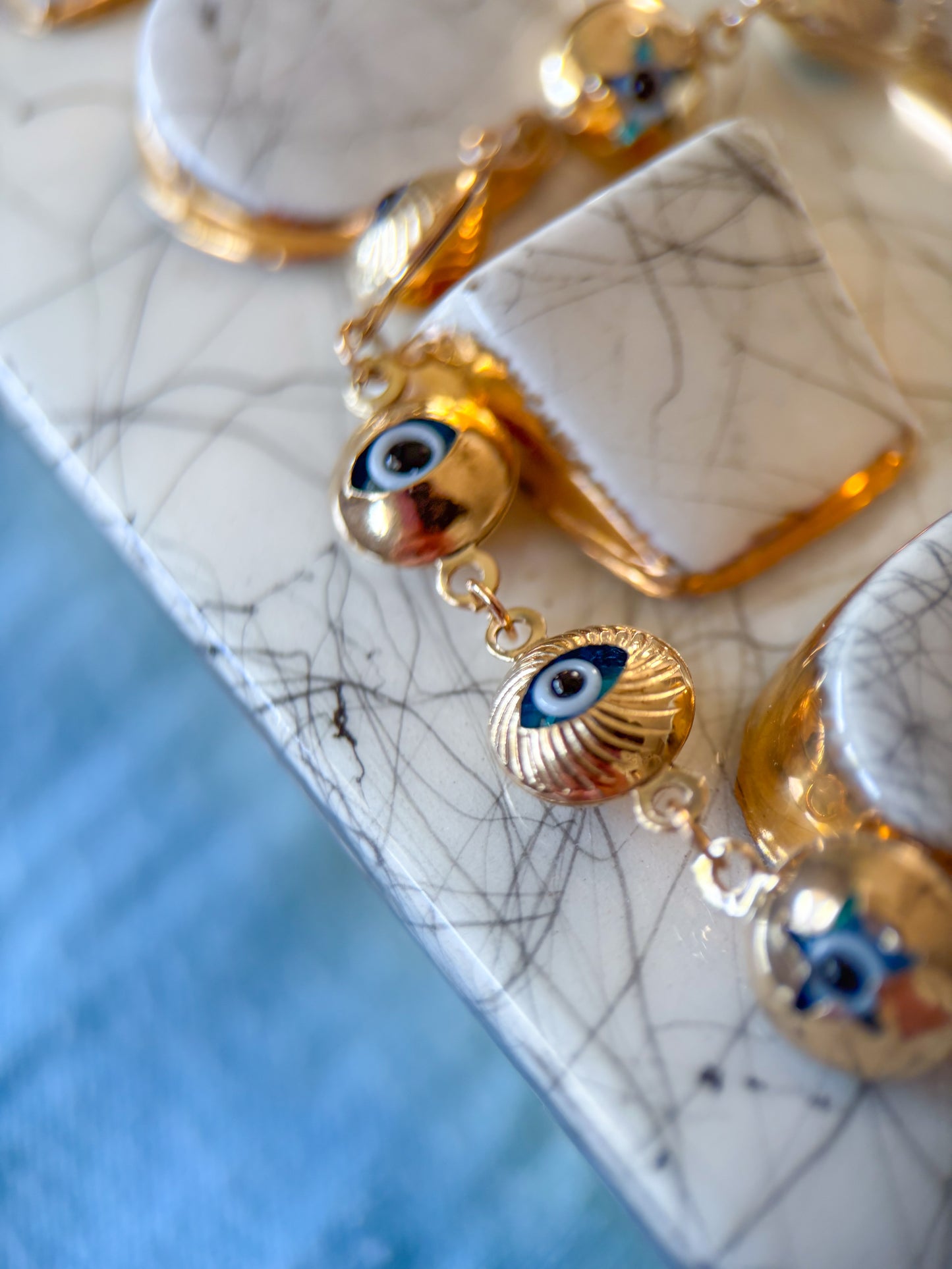 Evil Eye Charms 10k Yellow Gold 7.25 Inch Bracelet