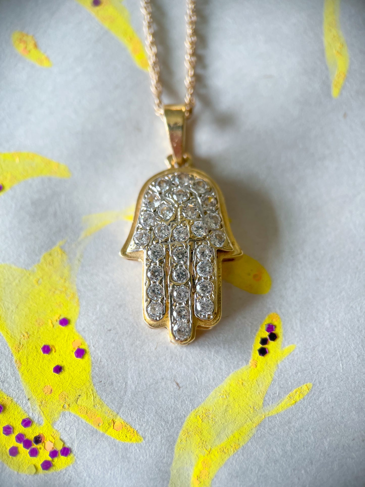 Vintage Hamsa with CZ 14k Yellow Gold Charm