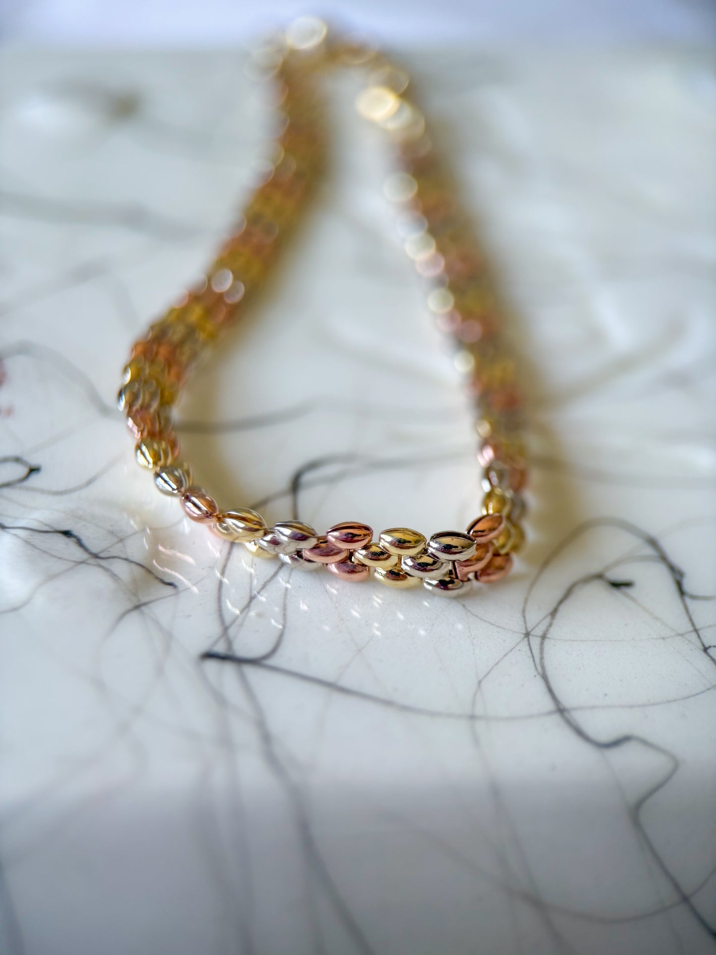 Tri Color 10k Yellow, White and Rose Gold 7.5 Inch Bracelet