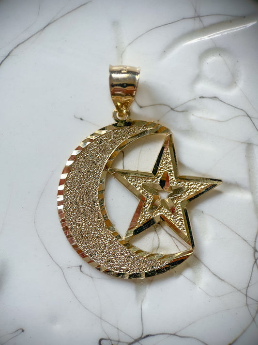 Large Moon and Star 10k Yellow Gold Charm